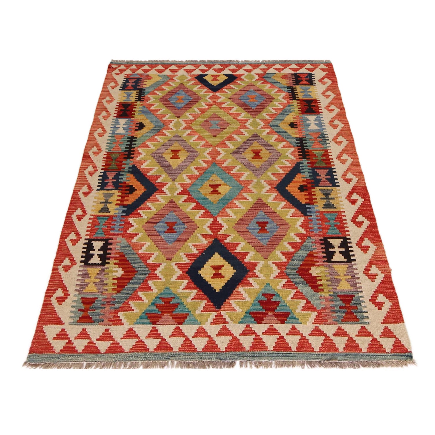 Handmade Turkish Design Wool Kilim 3' 4" x 4' 10" ft / 102 x 148 cm - No. P35718