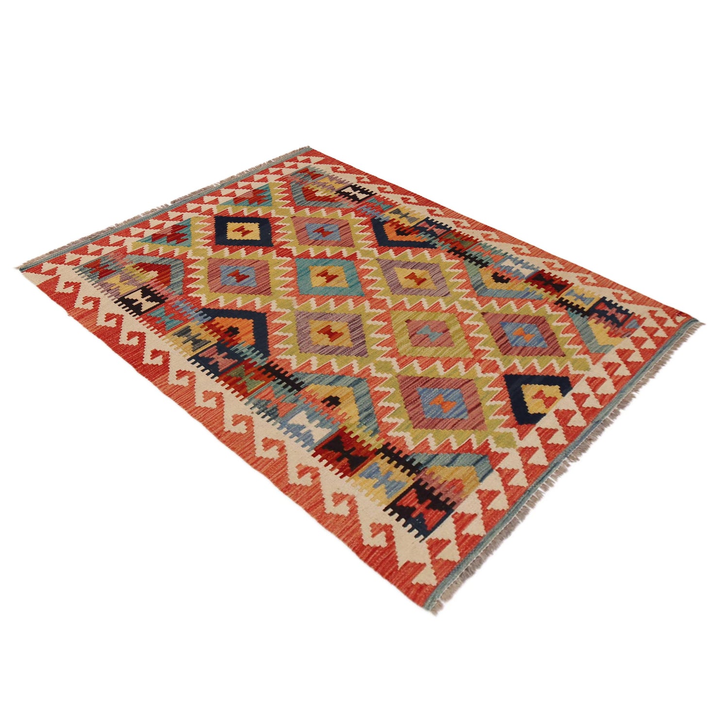 Handmade Turkish Design Wool Kilim 3' 4" x 4' 10" ft / 102 x 148 cm - No. P35718