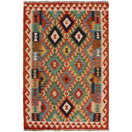 Hand Knotted Flatweave Kilim 3' 4" x 4' 11" ft / 101 x 150 cm - No. P35720