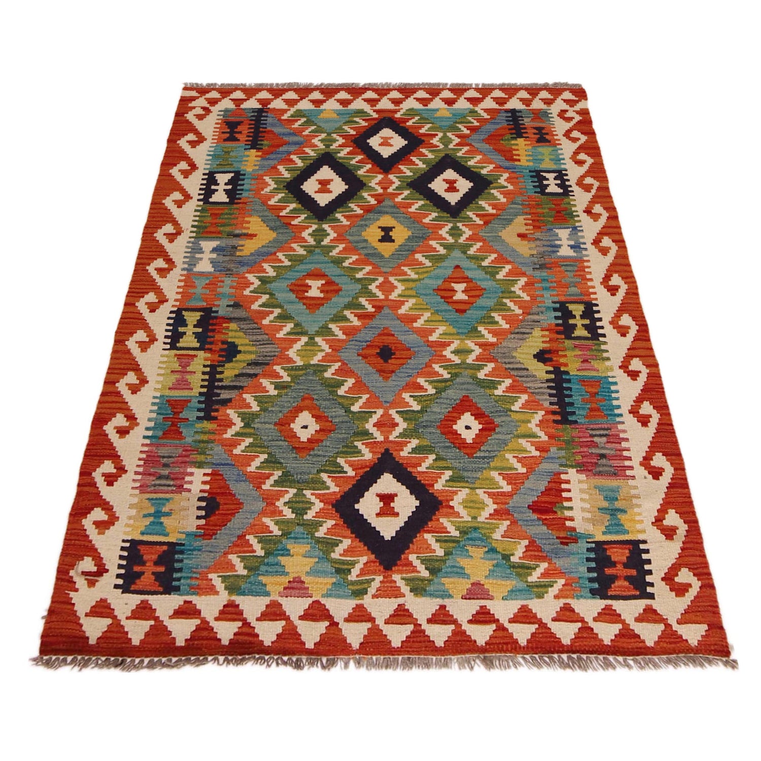 Hand Knotted Flatweave Kilim 3' 4" x 4' 11" ft / 101 x 150 cm - No. P35720