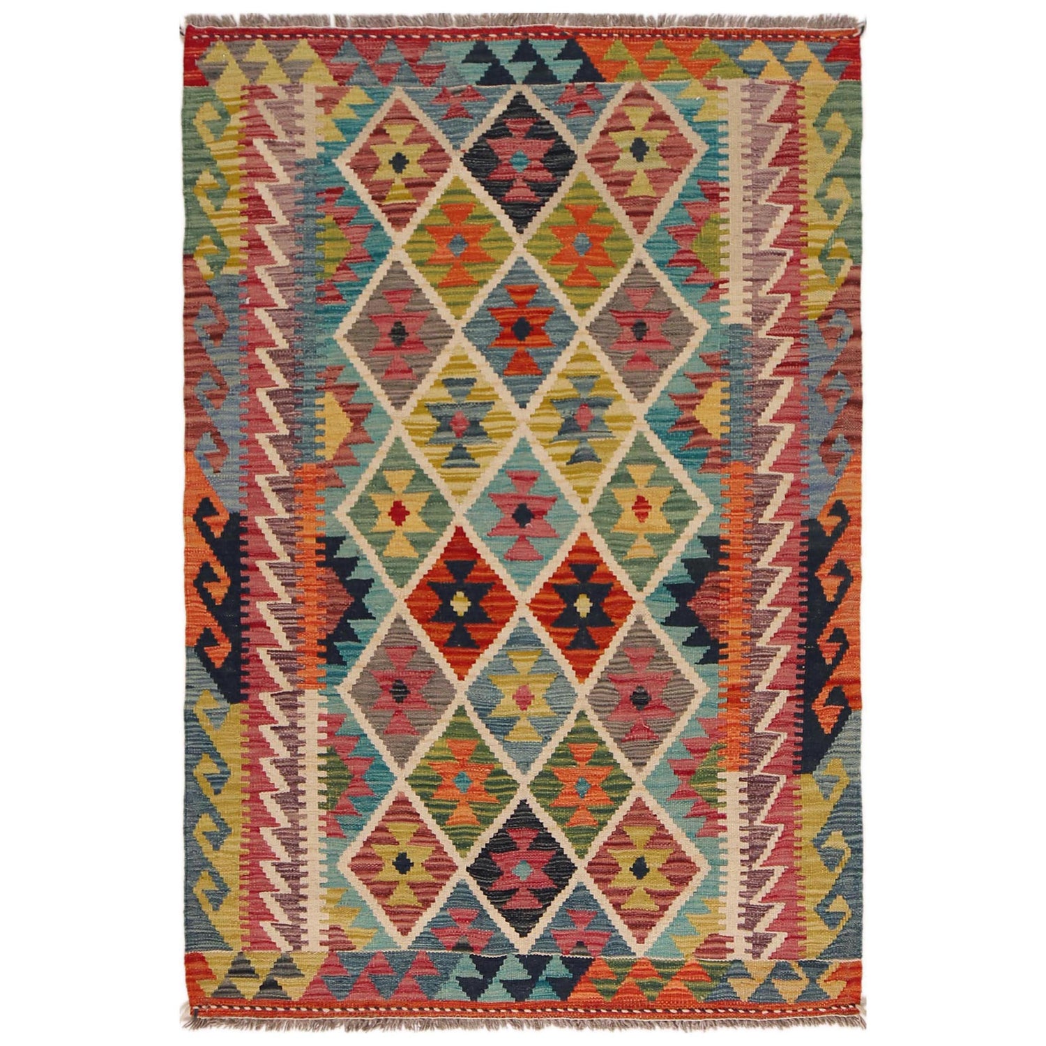 Handmade Afghan Vegetable Kilim 3' 4" x 5' 1" ft / 102 x 156 cm - No. P35721