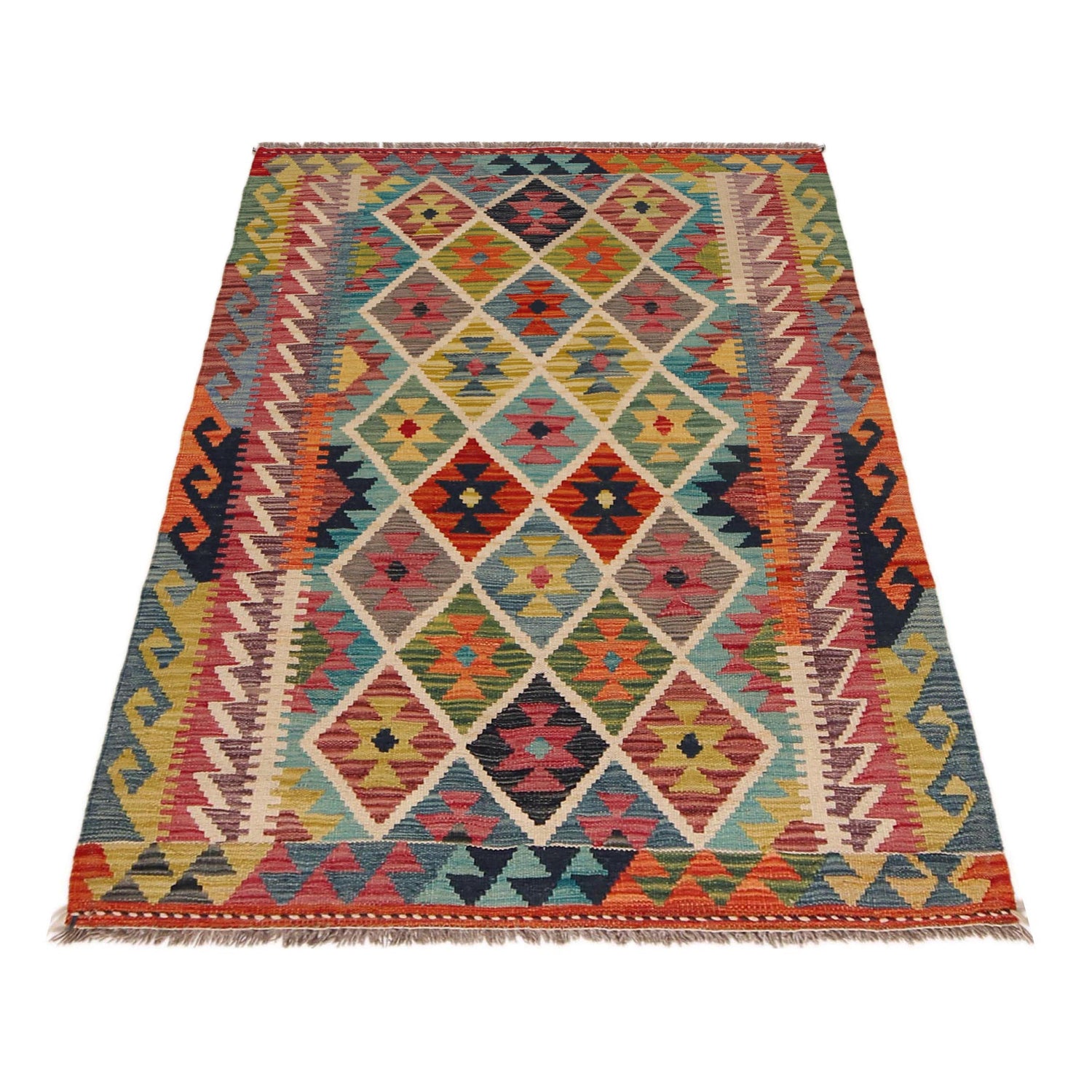 Handmade Afghan Vegetable Kilim 3' 4" x 5' 1" ft / 102 x 156 cm - No. P35721