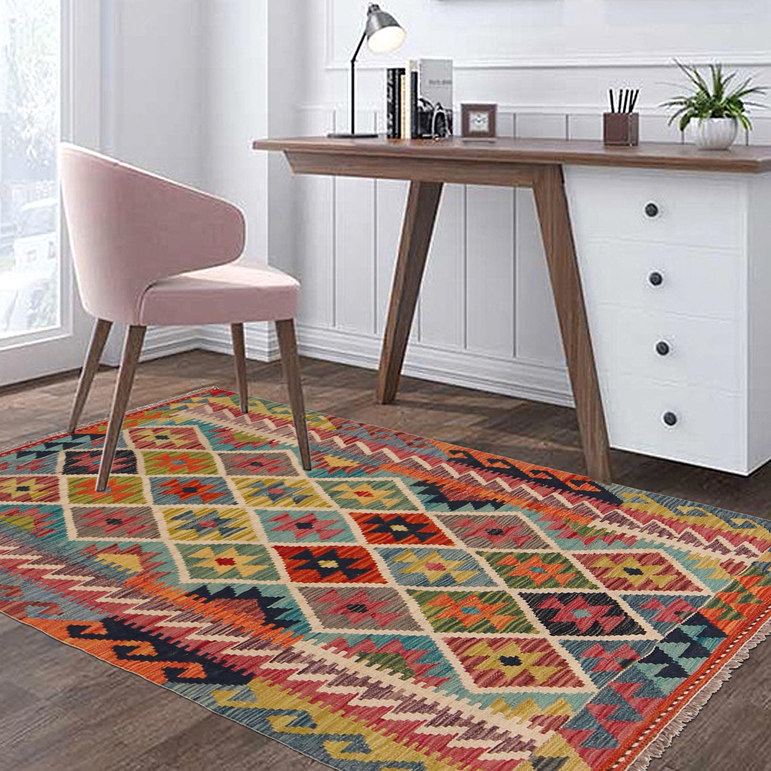 Handmade Afghan Vegetable Kilim 3' 4" x 5' 1" ft / 102 x 156 cm - No. P35721