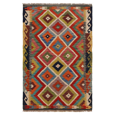 Multi Color ful Flat-Weave Wool Kilim 3' 3" x 5' 0" ft / 100 x 152 cm - No. P35723