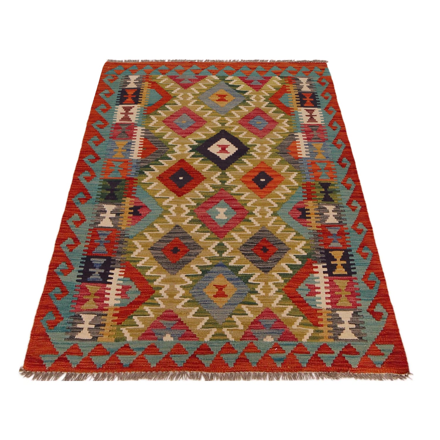 Handmade Vegetable Kilim 3' 3" x 4' 9" ft / 100 x 145 cm - No. P35724