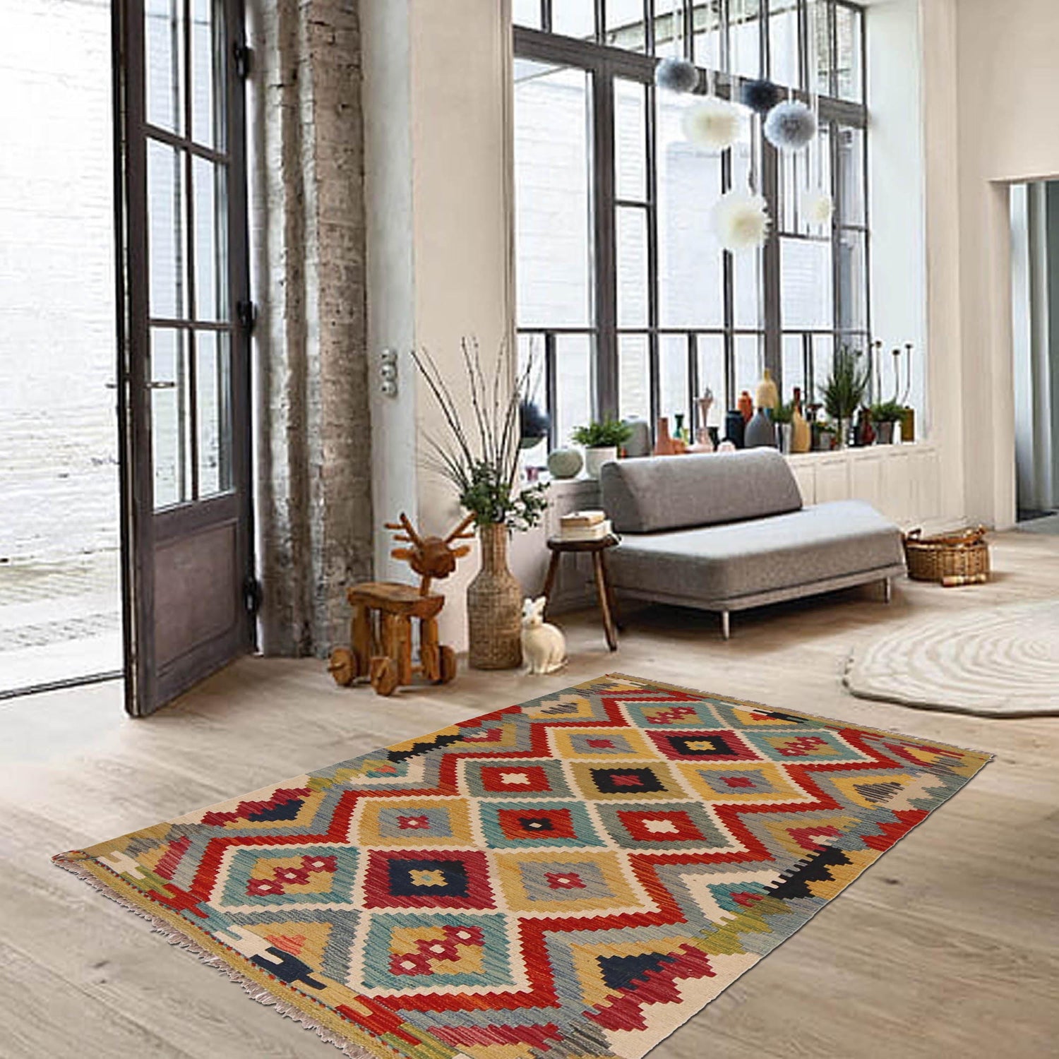 Handmade Vegetable Kelim 3' 4" x 4' 11" ft / 101 x 150 cm - No. P35725