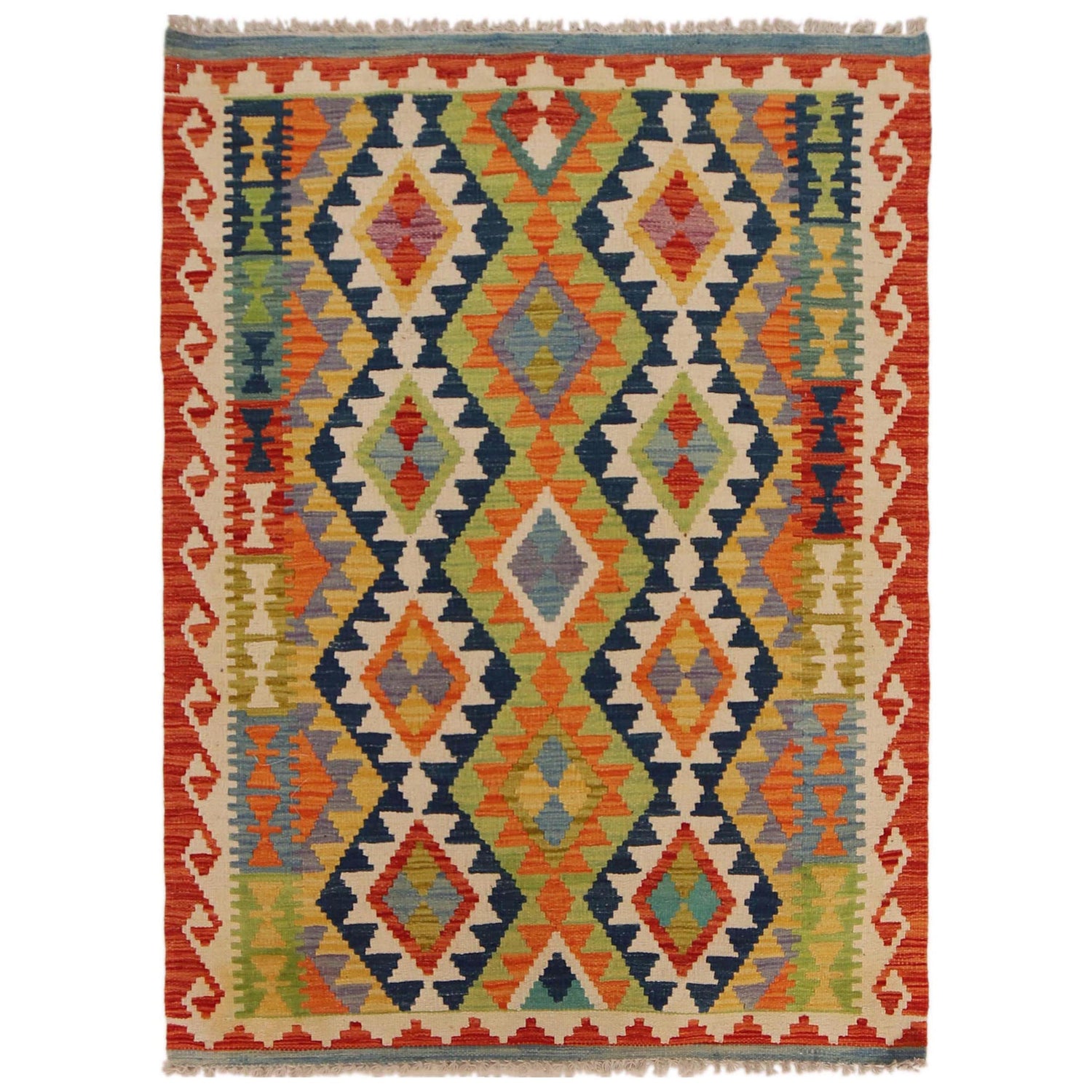 Hand Knotted Afghan Style Kilim 3' 8" x 5' 0" ft / 112 x 152 cm - No. P35726