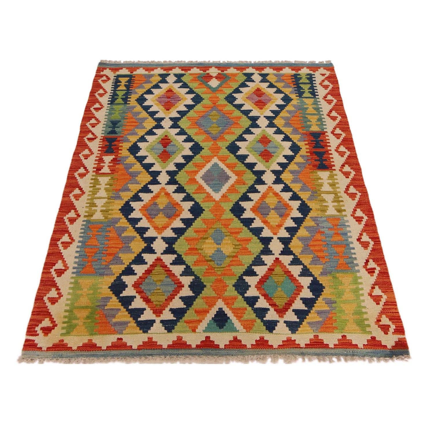 Hand Knotted Afghan Style Kilim 3' 8" x 5' 0" ft / 112 x 152 cm - No. P35726