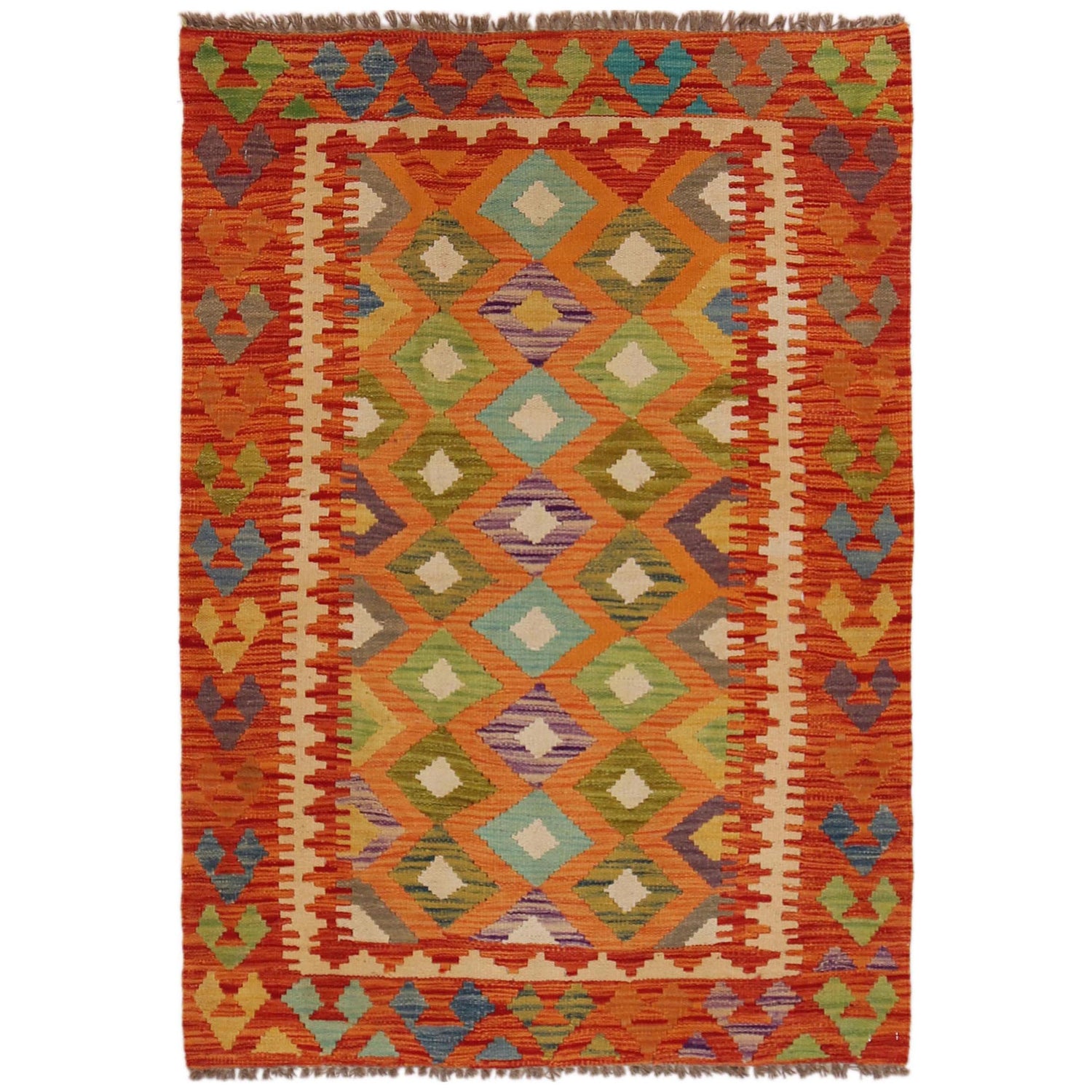 Hand Woven Wool Kelim 3' 4" x 4' 9" ft / 102 x 146 cm - No. P35727