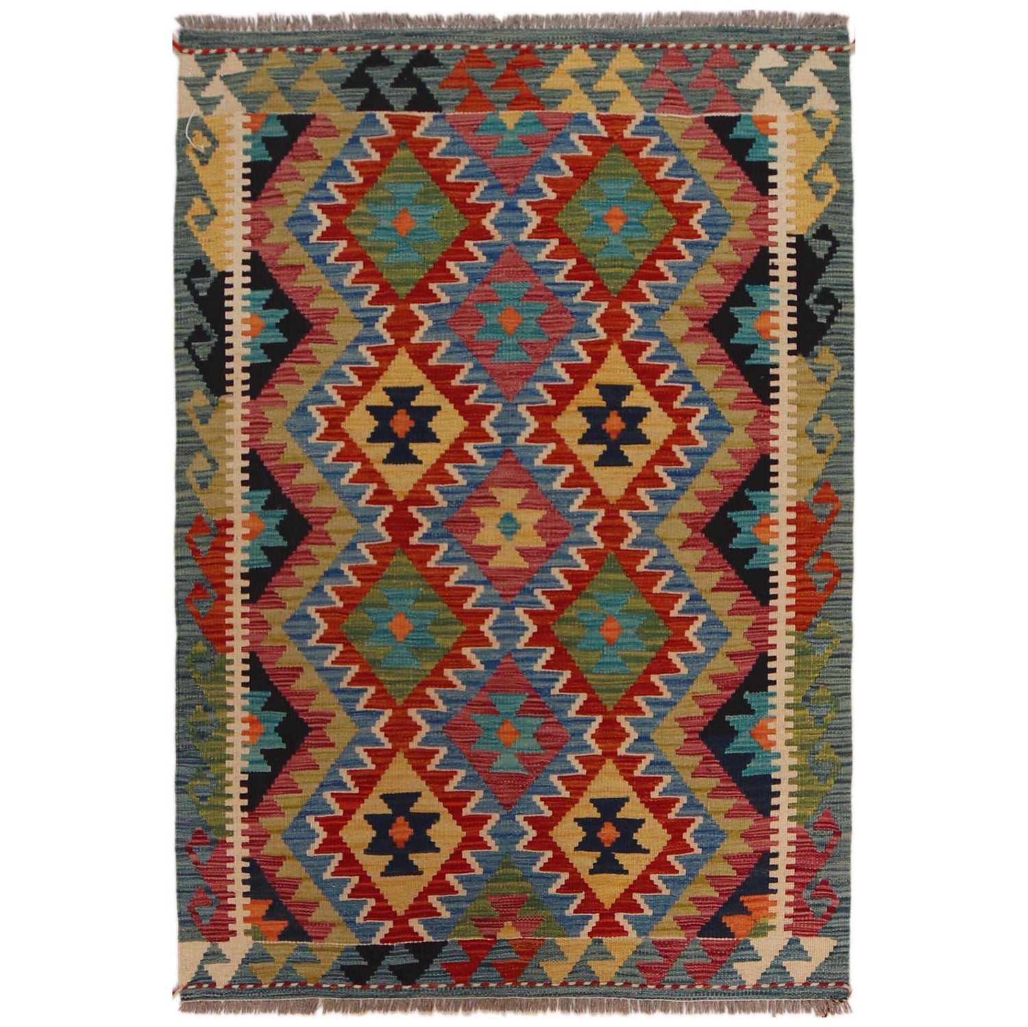 Handmade Turkish Design Wool Kilim 3' 3" x 4' 8" ft / 99 x 143 cm - No. P35728
