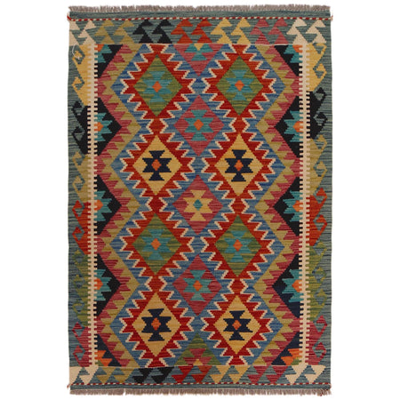 Handmade Turkish Design Wool Kilim 3' 3" x 4' 8" ft / 99 x 143 cm - No. P35728