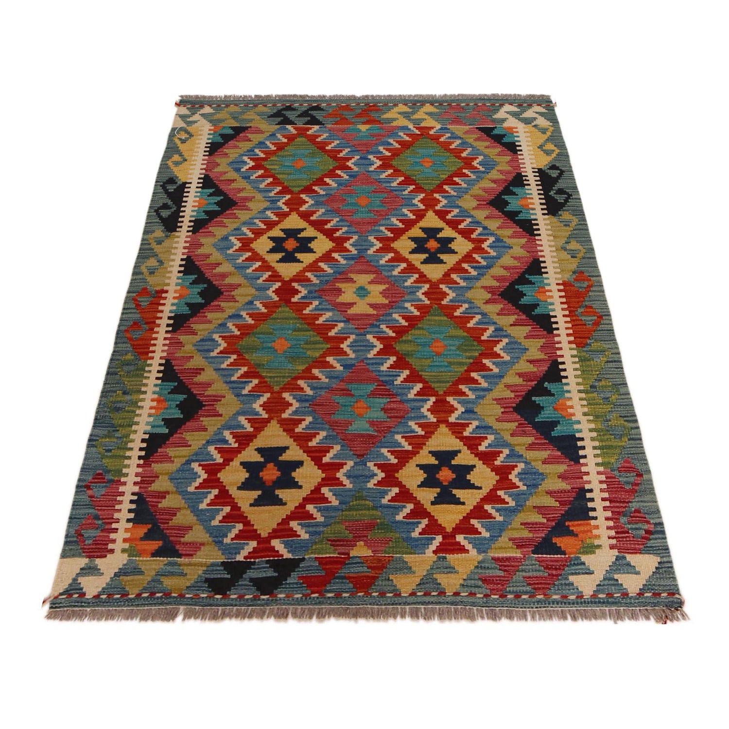 Handmade Turkish Design Wool Kilim 3' 3" x 4' 8" ft / 99 x 143 cm - No. P35728