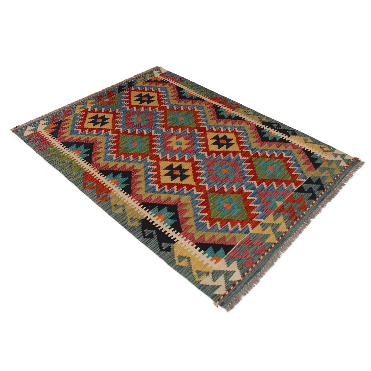 Handmade Turkish Design Wool Kilim 3' 3" x 4' 8" ft / 99 x 143 cm - No. P35728