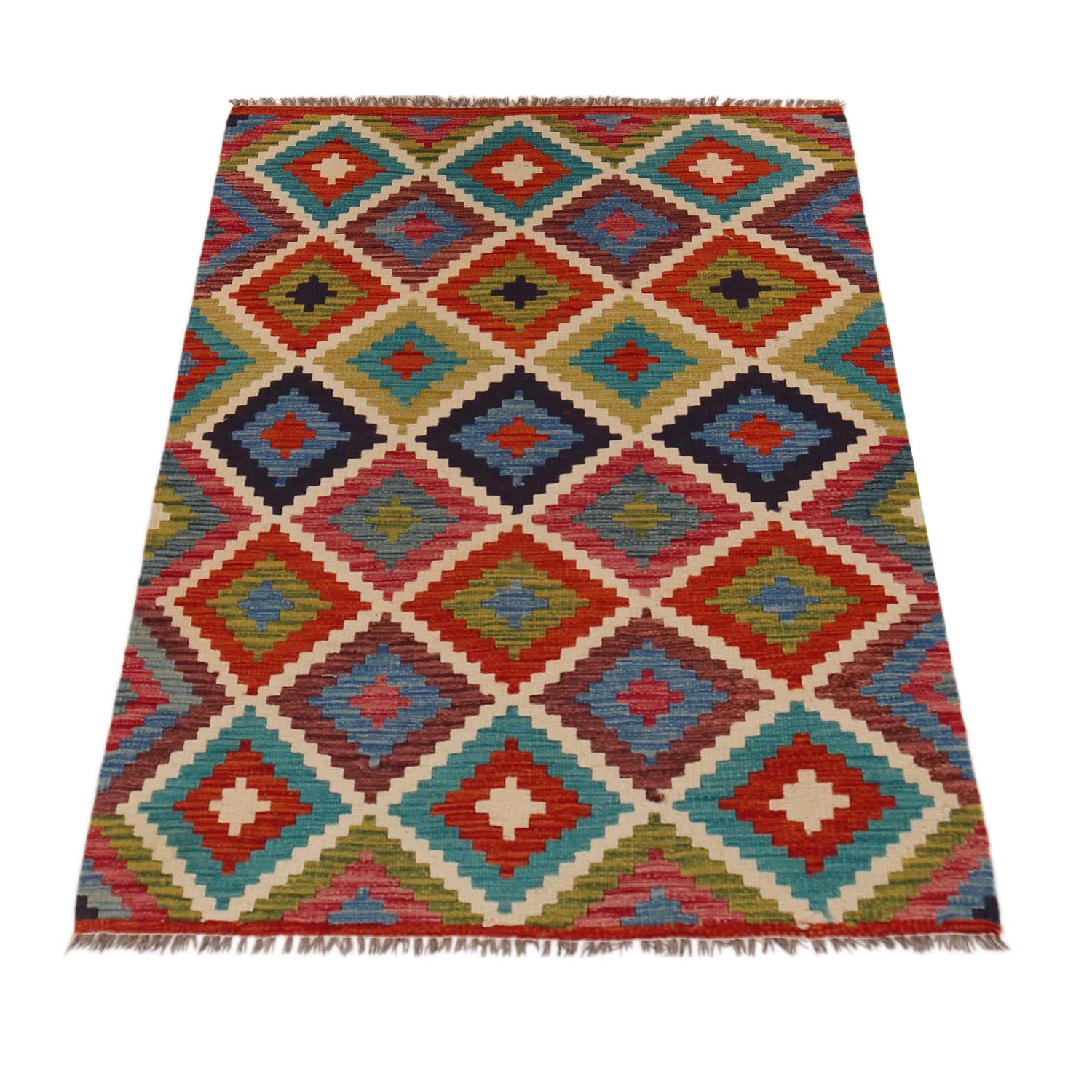 Hand Knotted Flatweave Kilim 3' 5" x 4' 9" ft / 103 x 146 cm - No. P35730