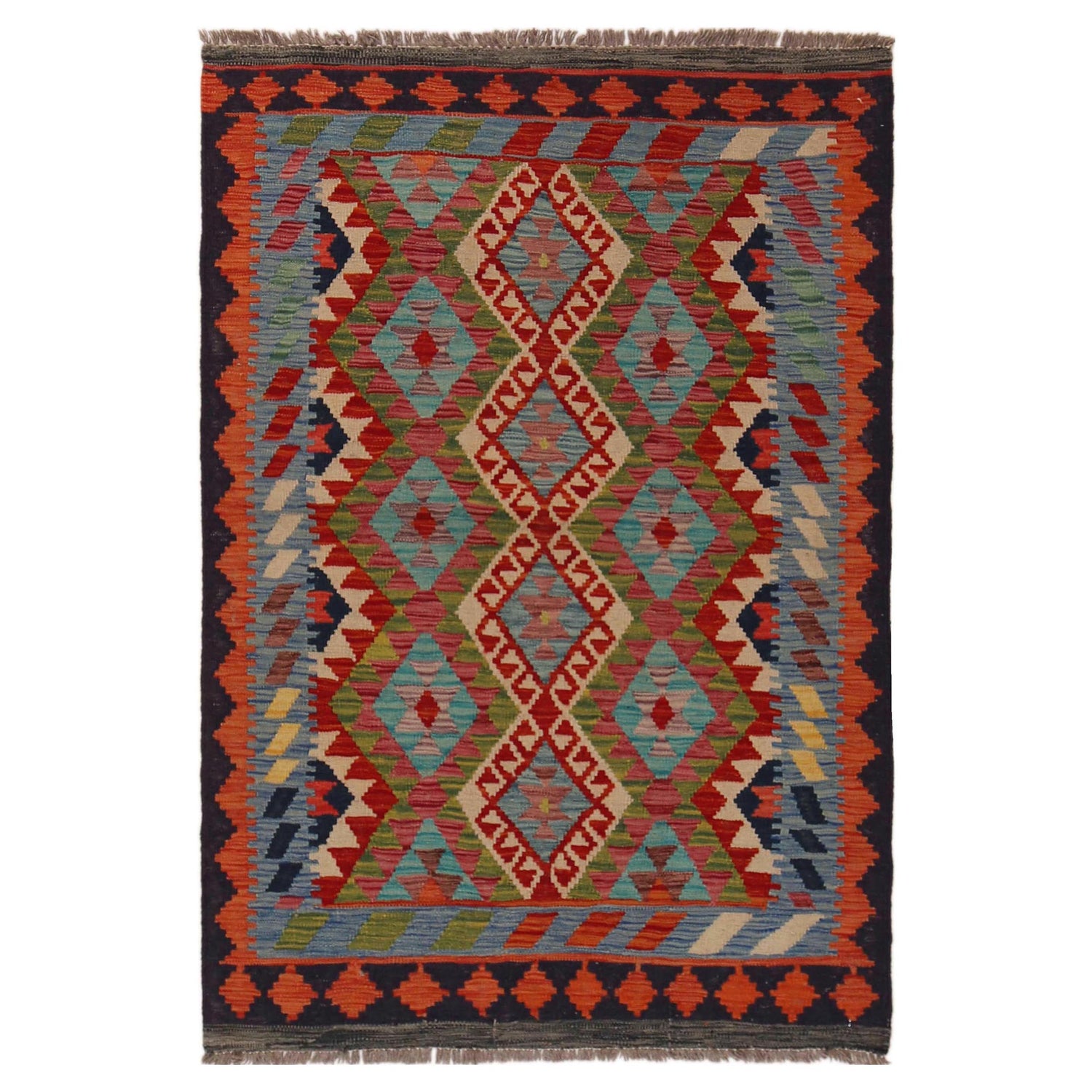 Handmade Afghan Vegetable Kilim 3' 3" x 4' 10" ft / 99 x 147 cm - No. P35731
