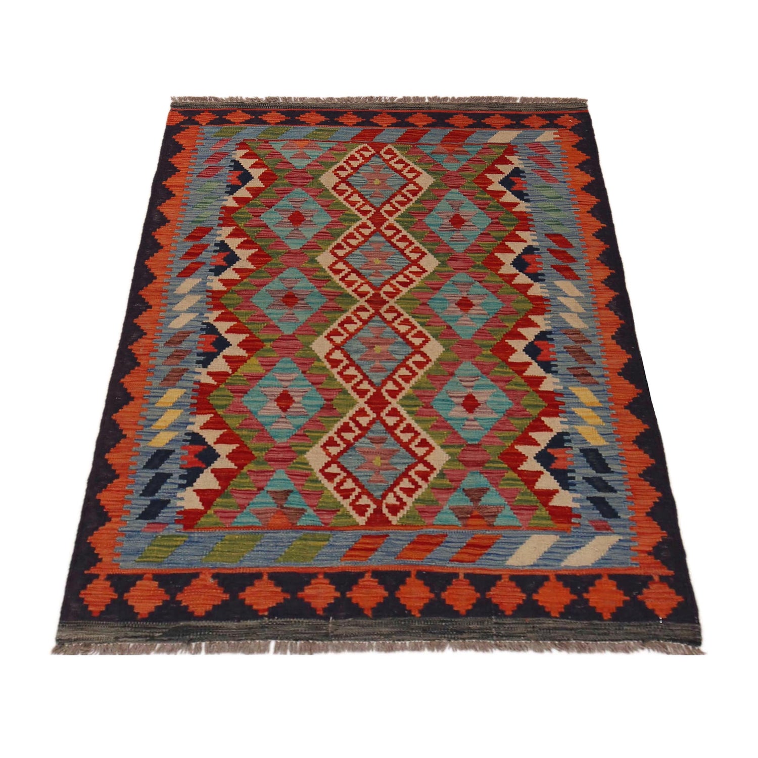 Handmade Afghan Vegetable Kilim 3' 3" x 4' 10" ft / 99 x 147 cm - No. P35731