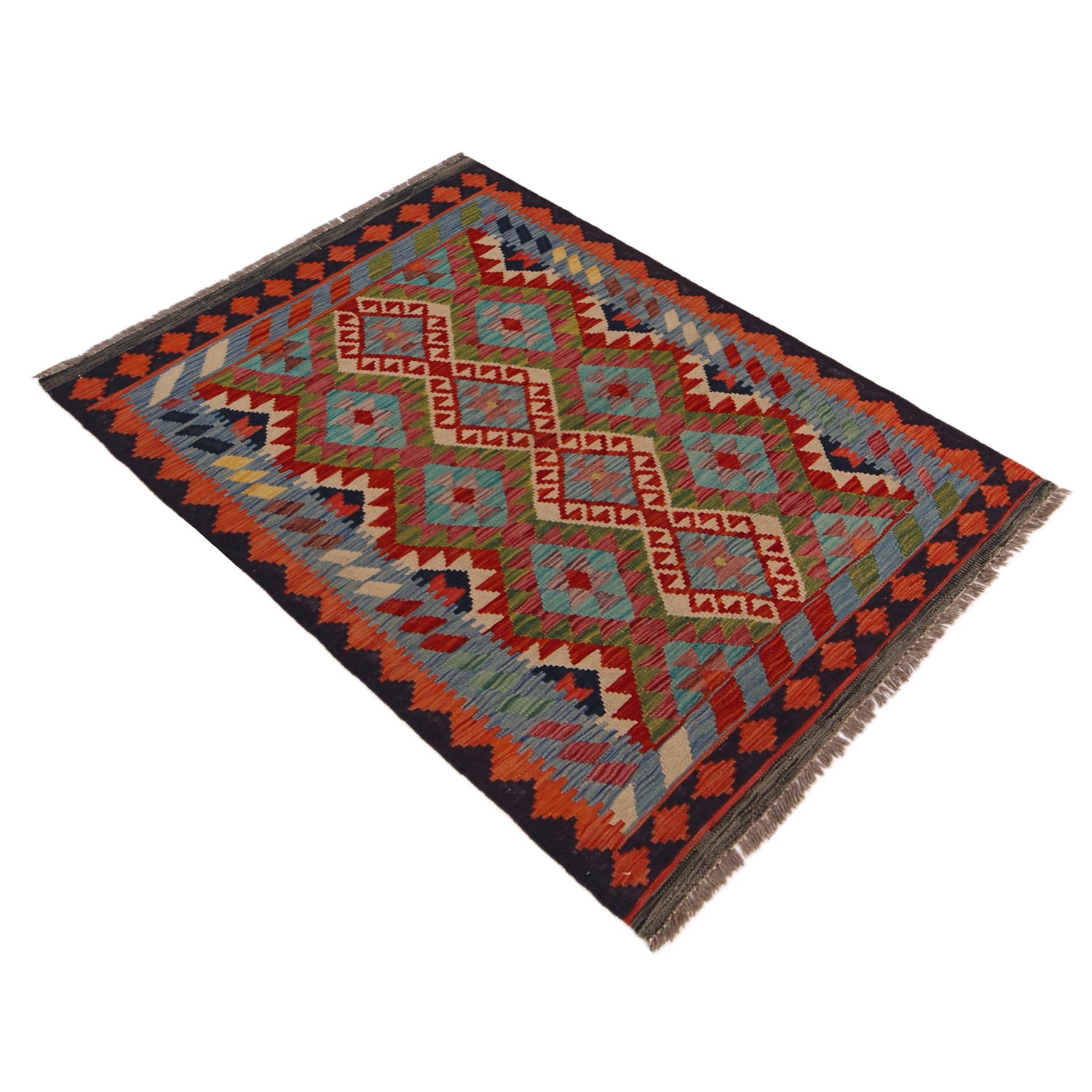 Handmade Afghan Vegetable Kilim 3' 3" x 4' 10" ft / 99 x 147 cm - No. P35731
