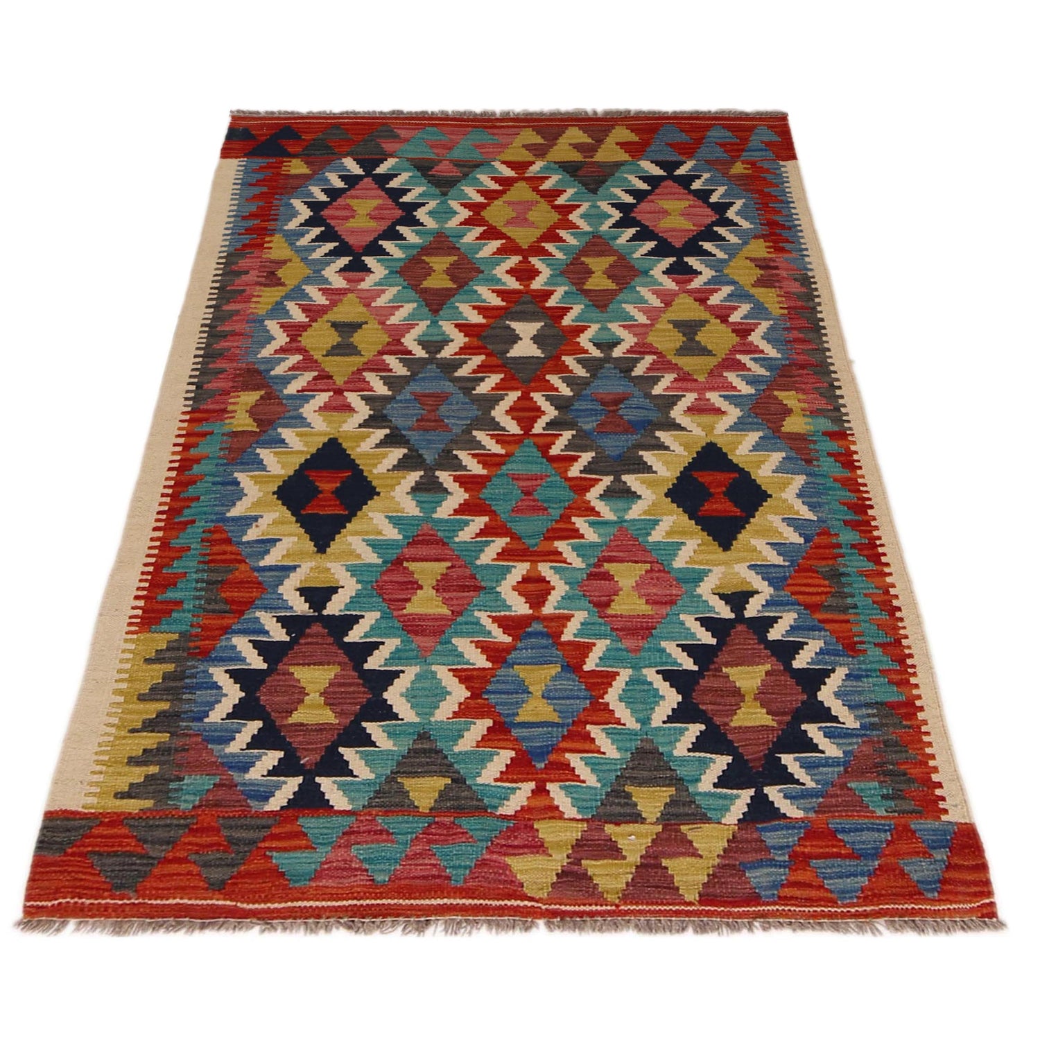 Hand Made Afghan Kilim 3' 2" x 5' 1" ft / 98 x 155 cm - No. P35732