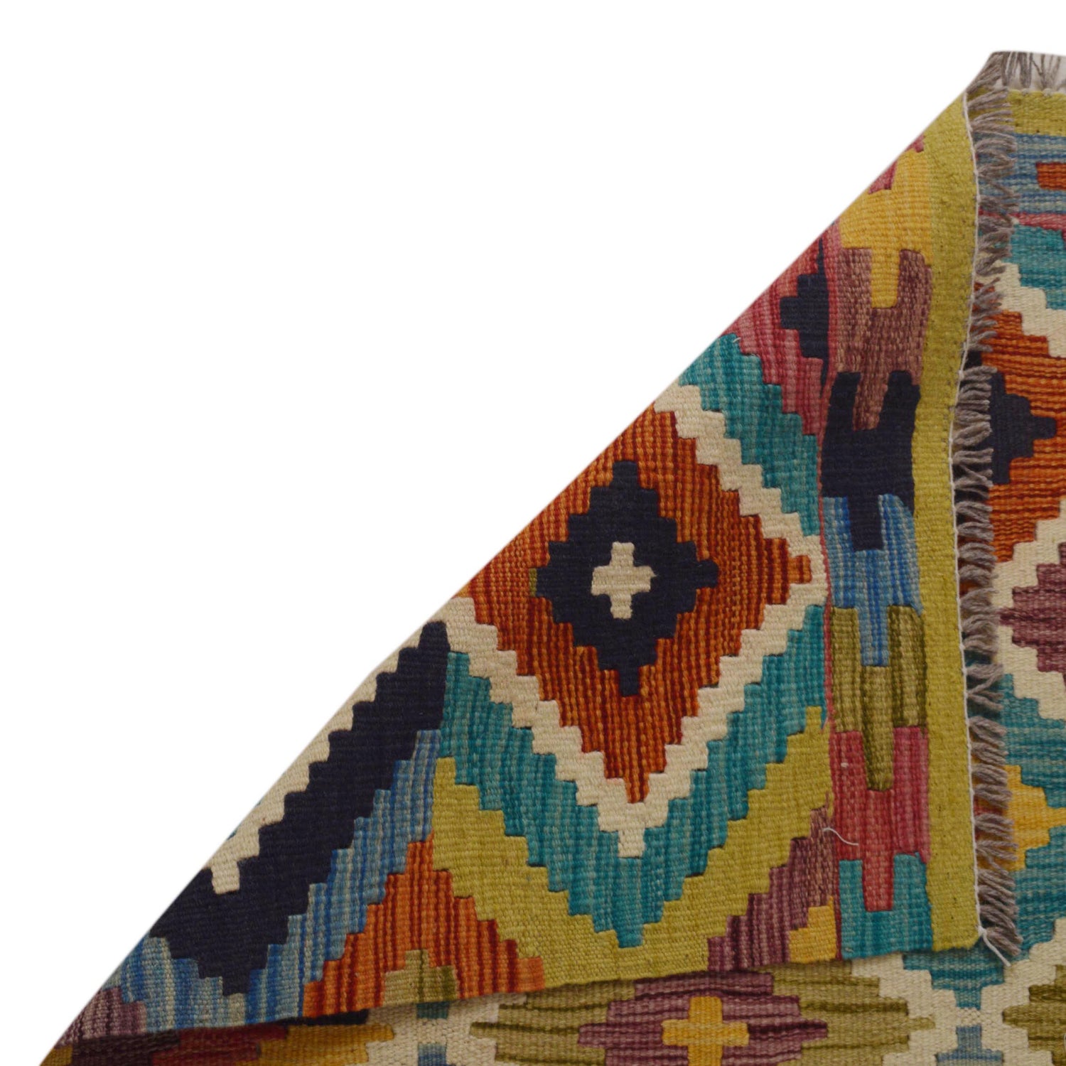 Multi Color ful Flat-Weave Wool Kilim 3' 4" x 4' 10" ft / 101 x 147 cm - No. P35733