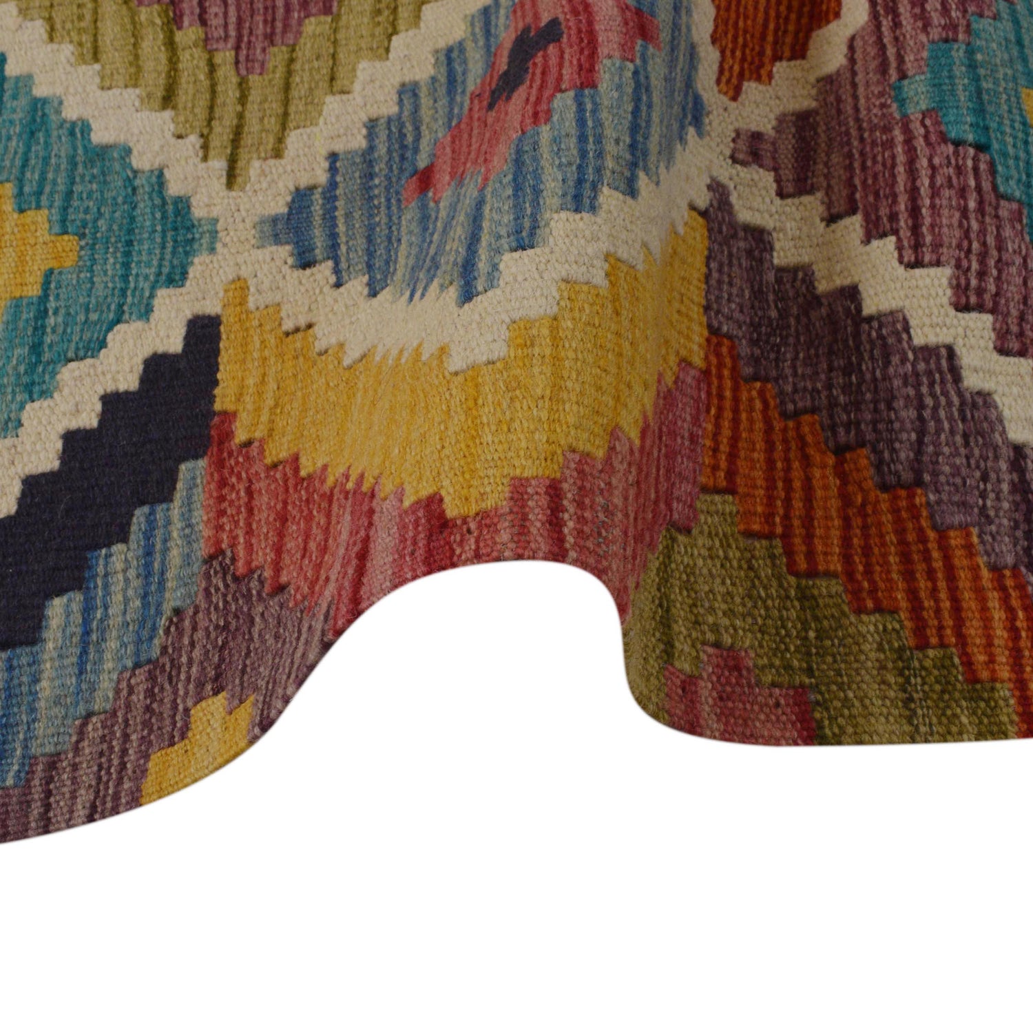 Multi Color ful Flat-Weave Wool Kilim 3' 4" x 4' 10" ft / 101 x 147 cm - No. P35733