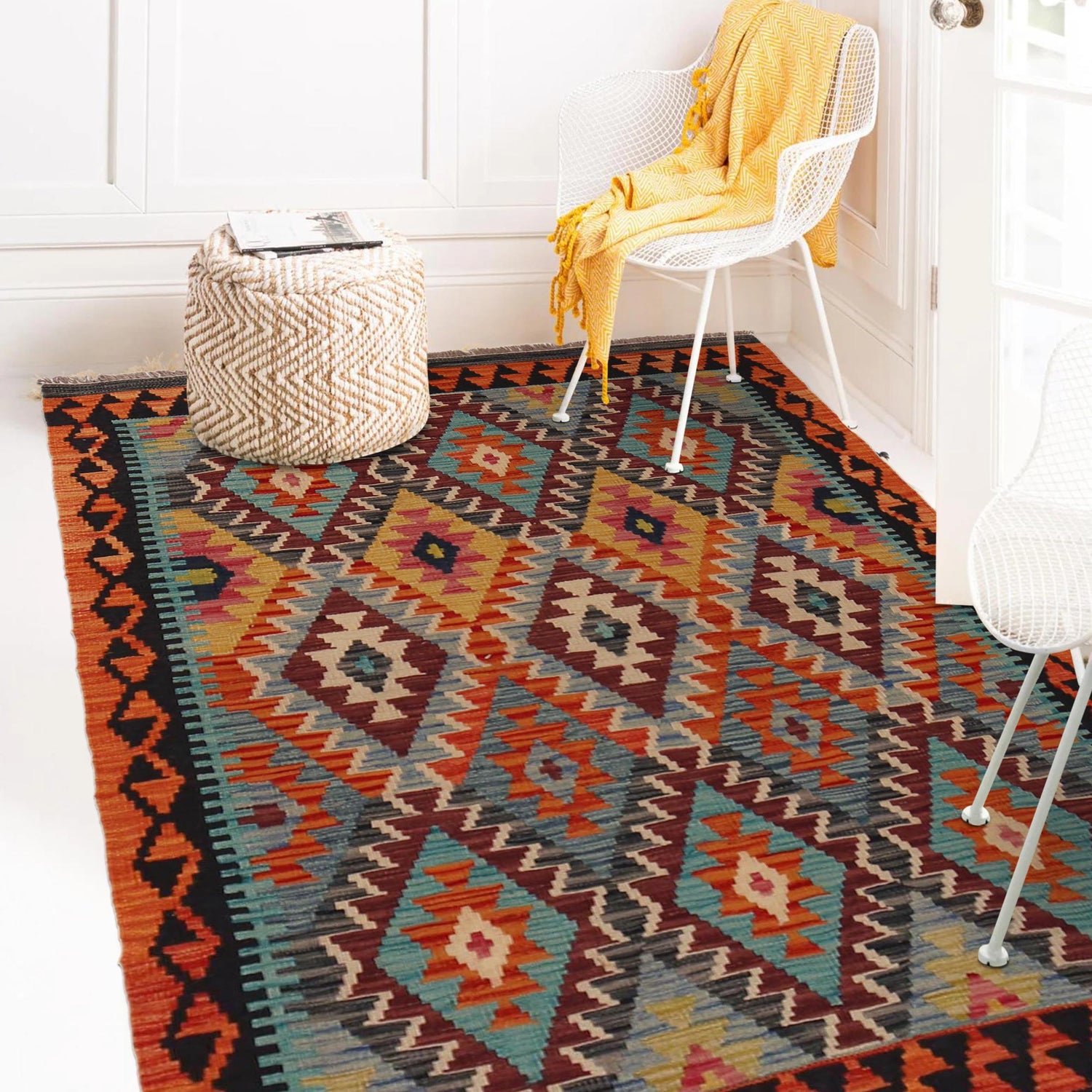 Handmade Vegetable Kilim 3' 6" x 4' 9" ft / 106 x 144 cm - No. P35734