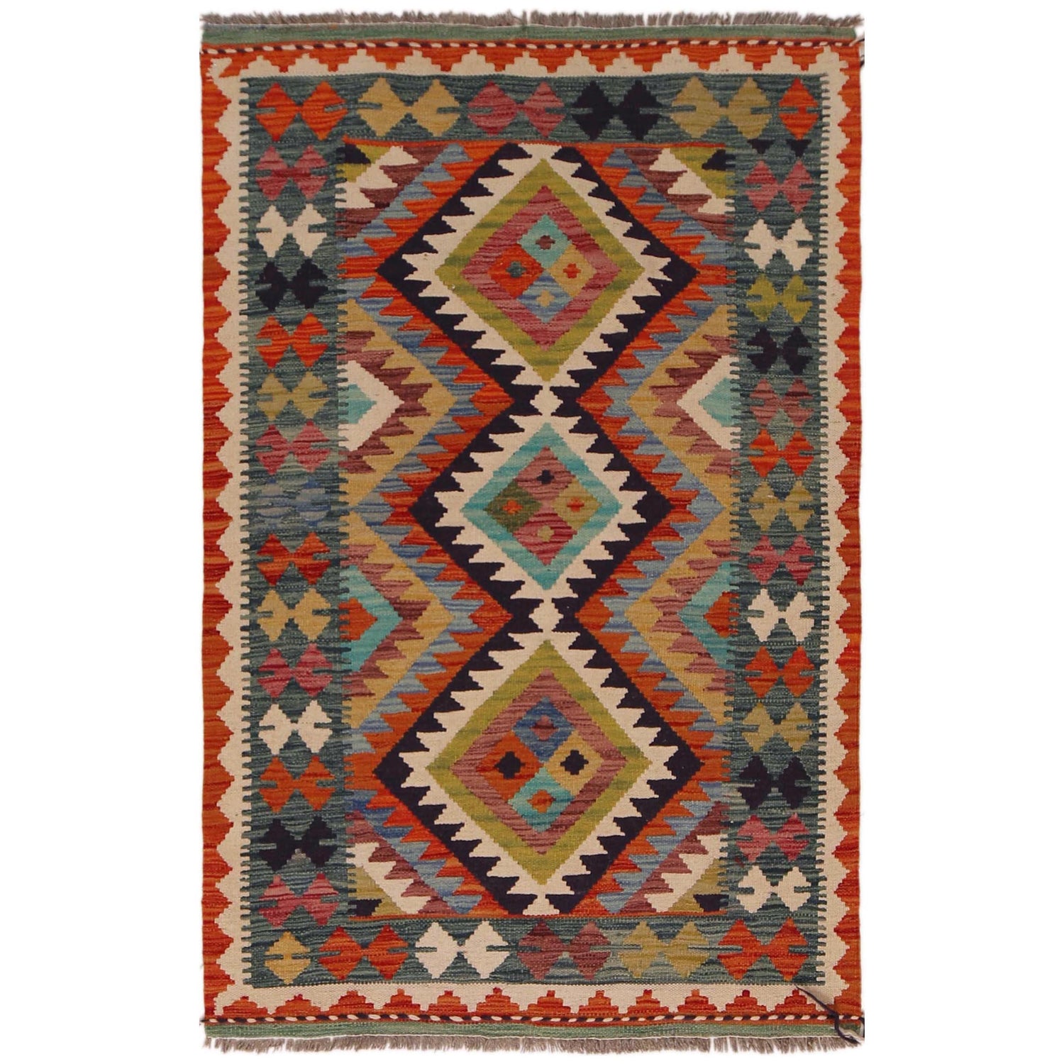 Hand Knotted Afghan Style Kilim 3' 2" x 4' 11" ft / 98 x 149 cm - No. P35736