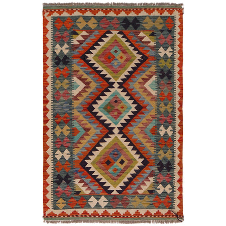 Hand Knotted Afghan Style Kilim 3' 2" x 4' 11" ft / 98 x 149 cm - No. P35736