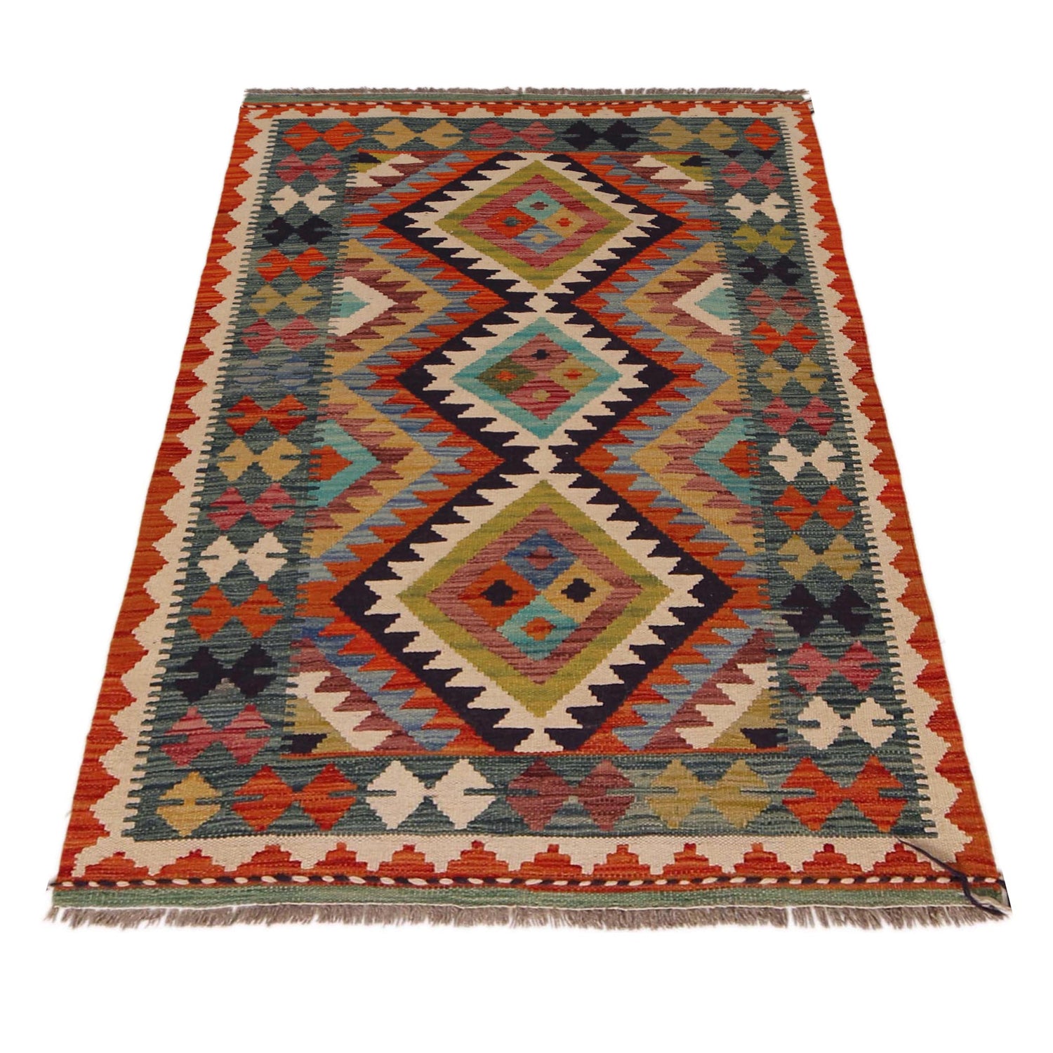 Hand Knotted Afghan Style Kilim 3' 2" x 4' 11" ft / 98 x 149 cm - No. P35736