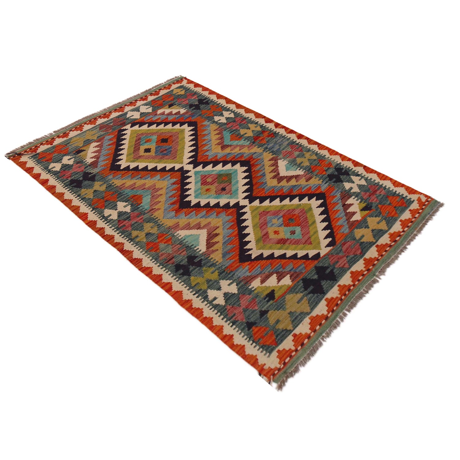 Hand Knotted Afghan Style Kilim 3' 2" x 4' 11" ft / 98 x 149 cm - No. P35736