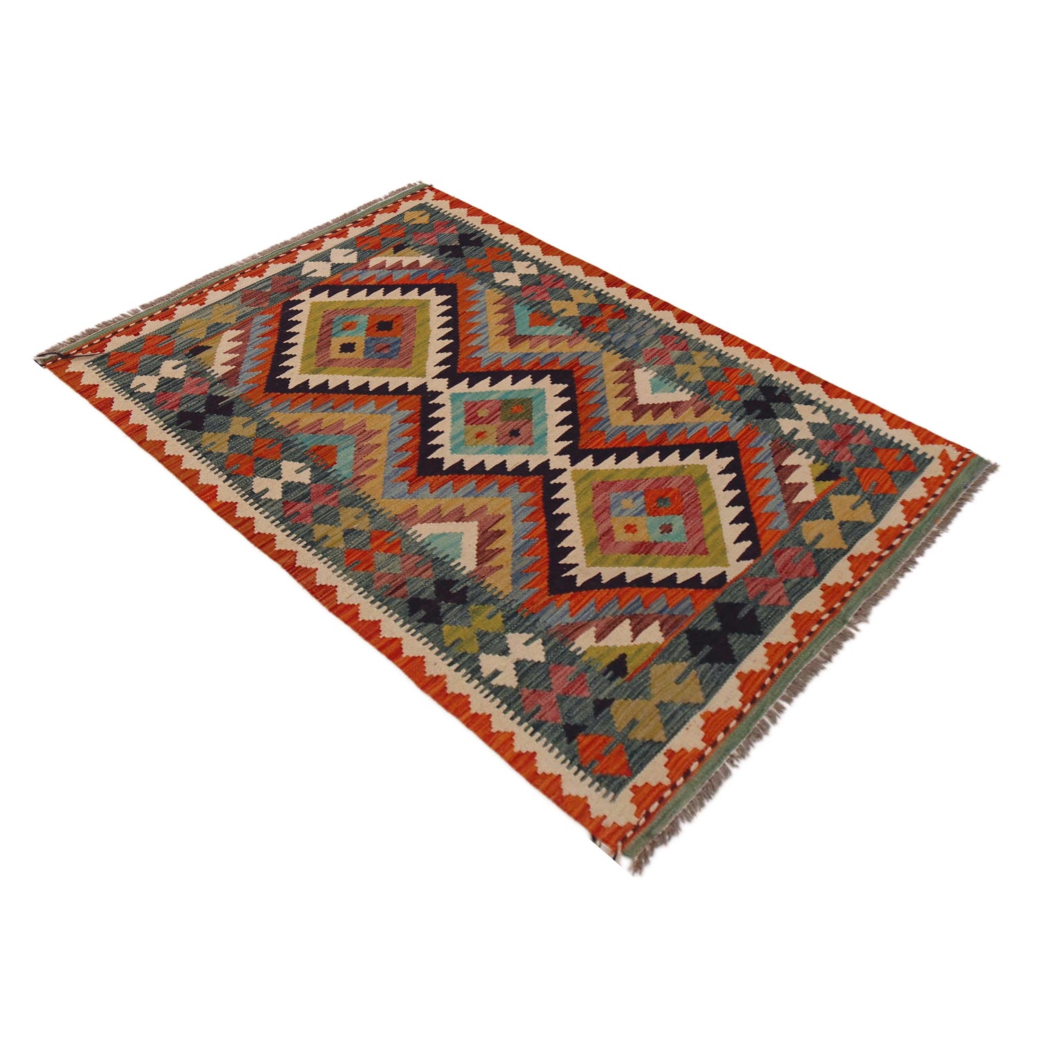 Hand Knotted Afghan Style Kilim 3' 2" x 4' 11" ft / 98 x 149 cm - No. P35736