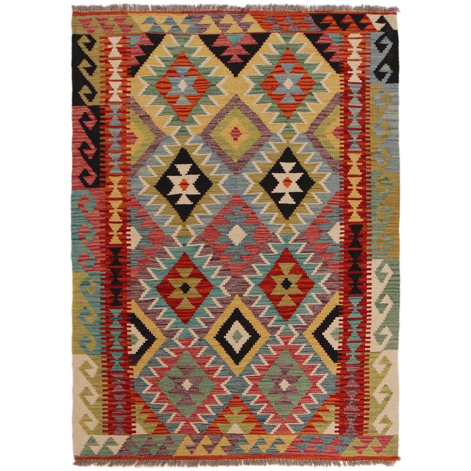 Handmade Turkish Design Wool Kilim 3' 5" x 5' 1" ft / 104 x 154 cm - No. P35738