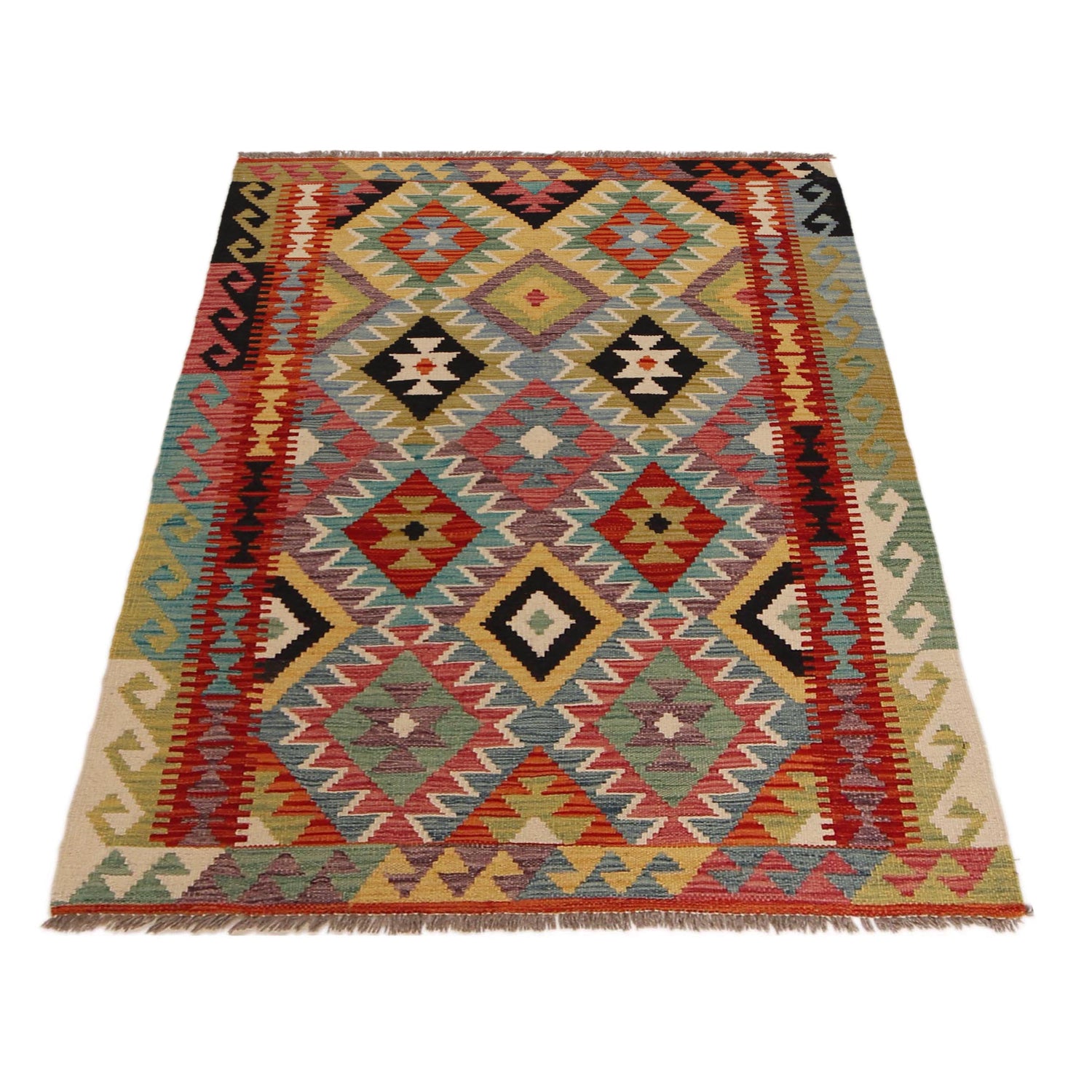 Handmade Turkish Design Wool Kilim 3' 5" x 5' 1" ft / 104 x 154 cm - No. P35738