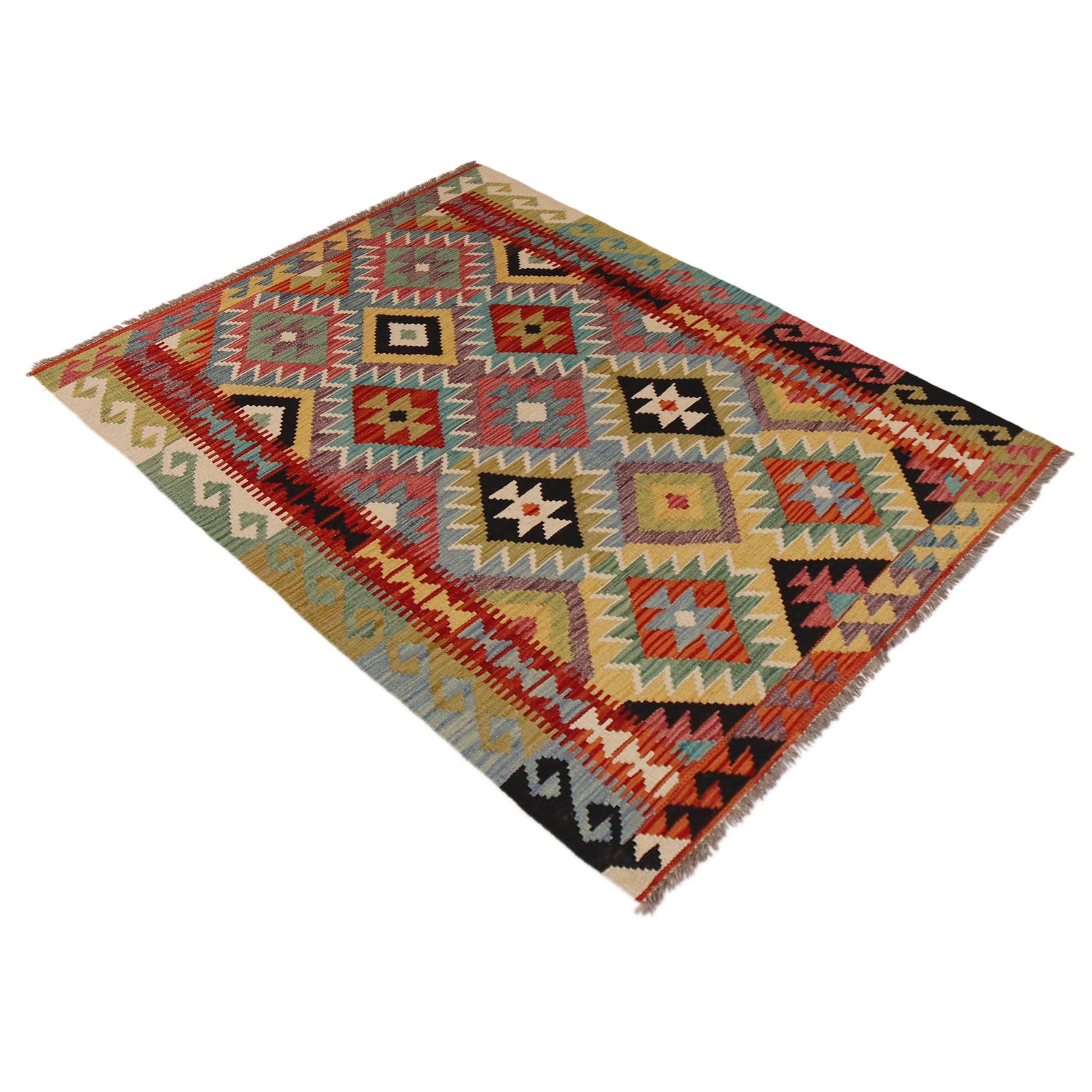Handmade Turkish Design Wool Kilim 3' 5" x 5' 1" ft / 104 x 154 cm - No. P35738