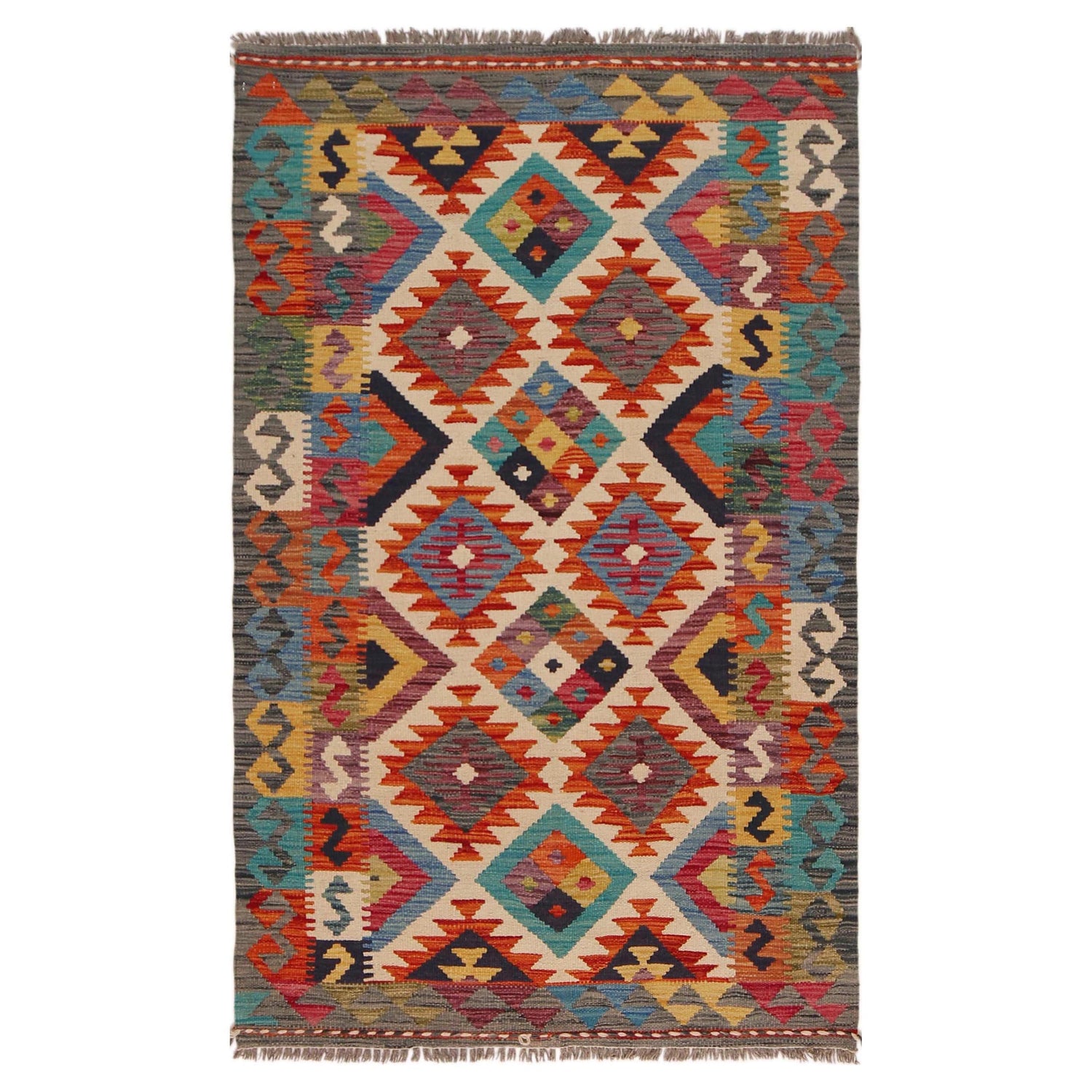 Hand Made Afghan Kilim 3' 3" x 5' 2" ft / 98 x 158 cm - No. P35742