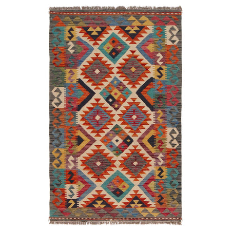 Hand Made Afghan Kilim 3' 3" x 5' 2" ft / 98 x 158 cm - No. P35742