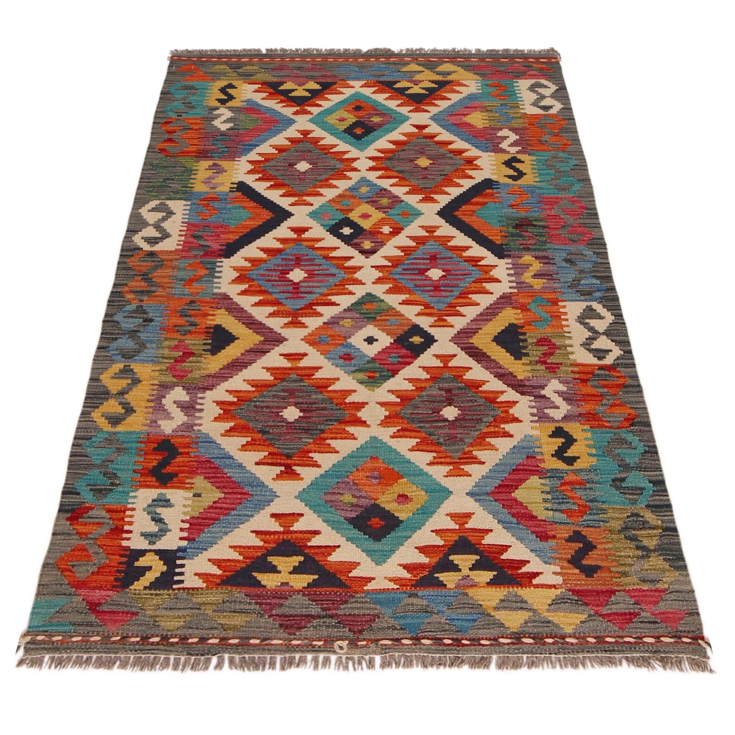 Hand Made Afghan Kilim 3' 3" x 5' 2" ft / 98 x 158 cm - No. P35742