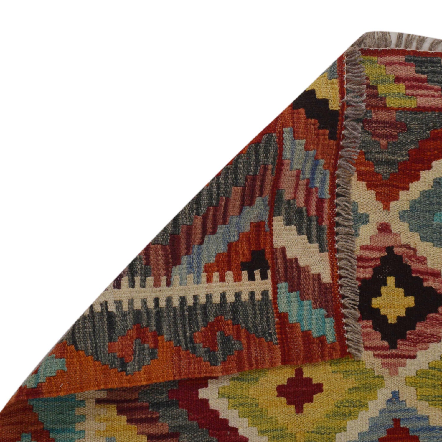 Multi Color ful Flat-Weave Wool Kilim 3' 5" x 4' 9" ft / 104 x 145 cm - No. P35743