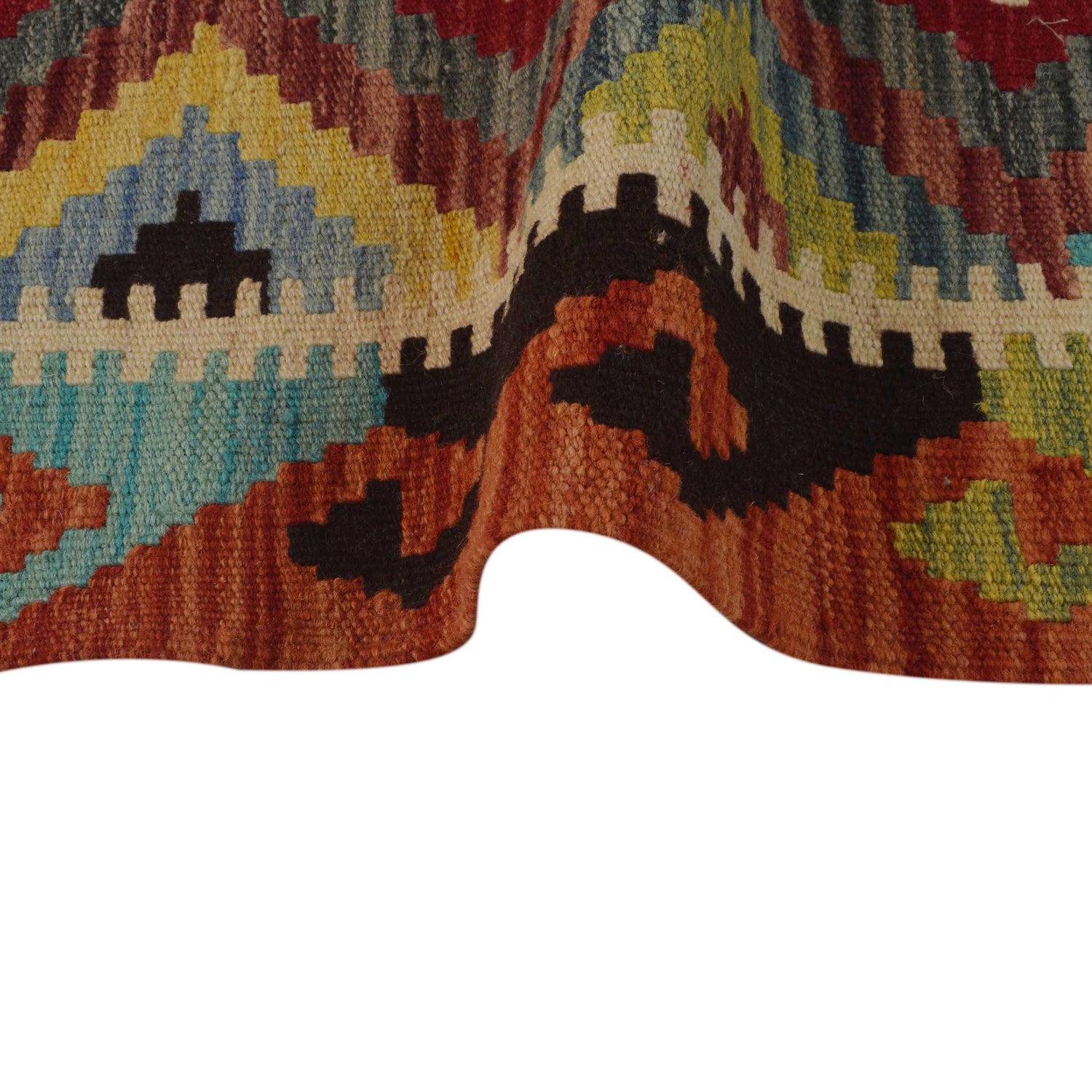 Multi Color ful Flat-Weave Wool Kilim 3' 5" x 4' 9" ft / 104 x 145 cm - No. P35743