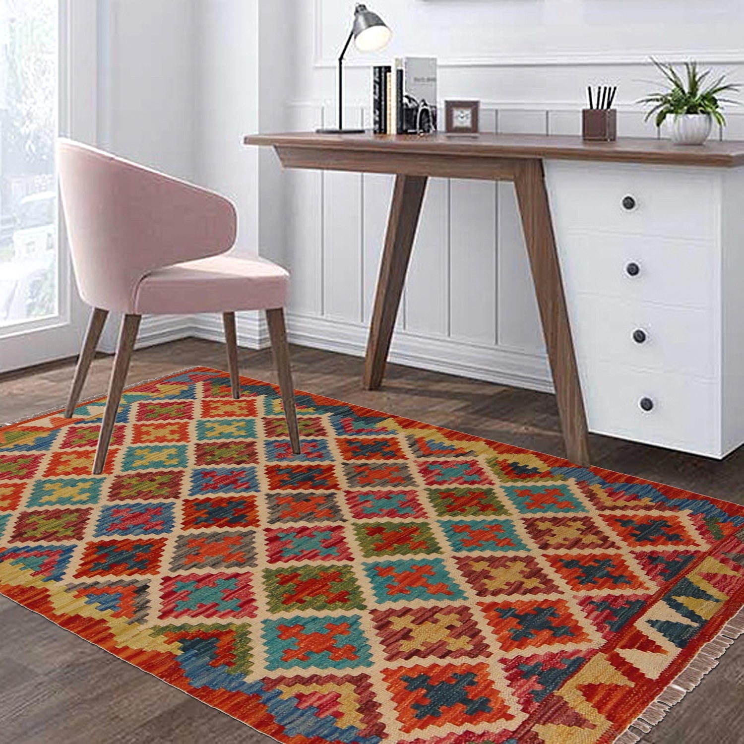 Handmade Vegetable Kelim 3' 3" x 4' 10" ft / 100 x 148 cm - No. P35745