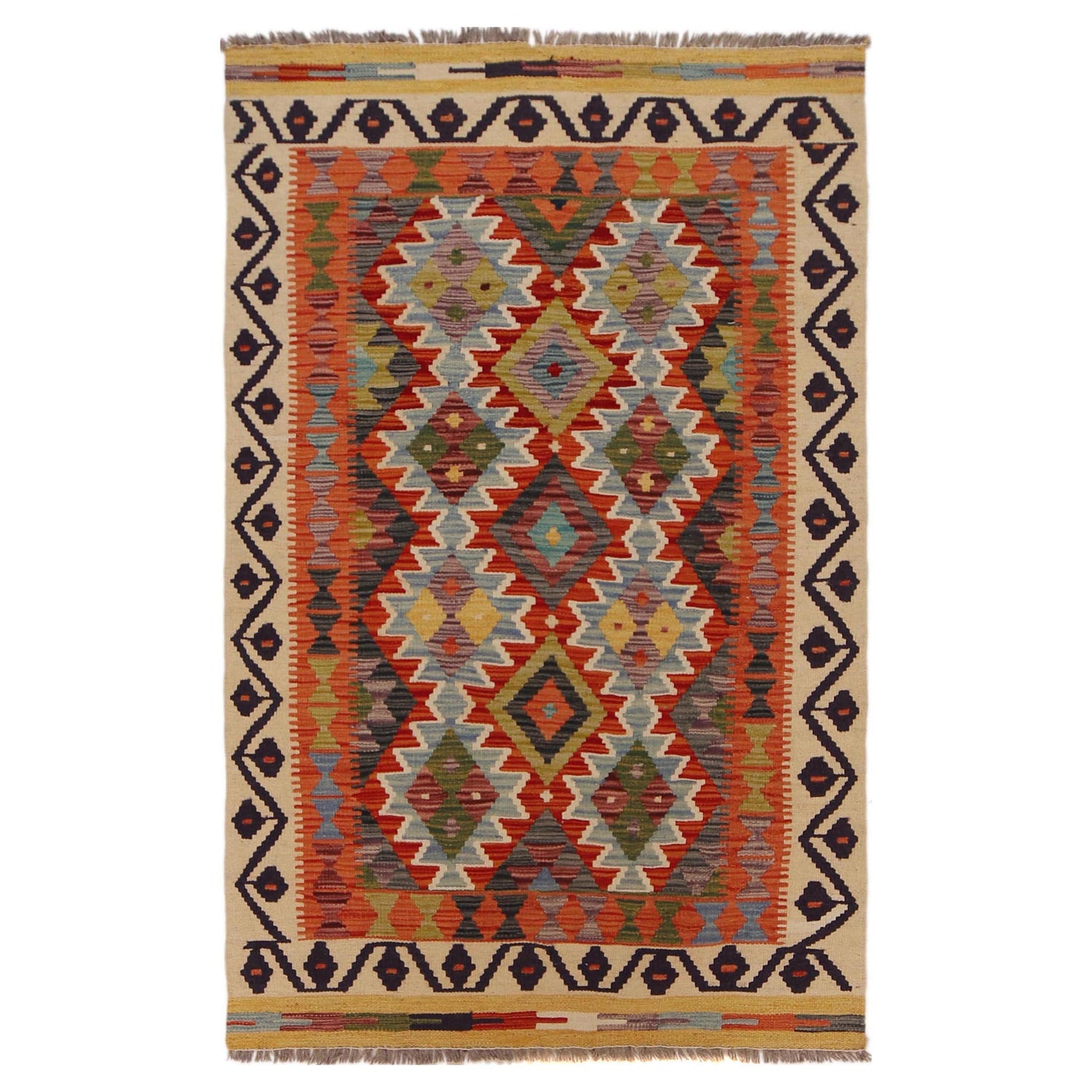 Hand Knotted Afghan Style Kilim 3' 3" x 5' 1" ft / 99 x 156 cm - No. P35746