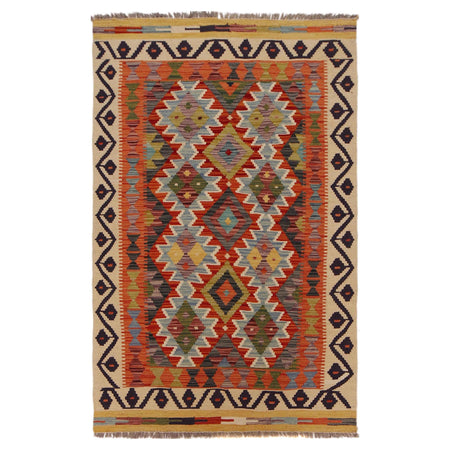 Hand Knotted Afghan Style Kilim 3' 3" x 5' 1" ft / 99 x 156 cm - No. P35746