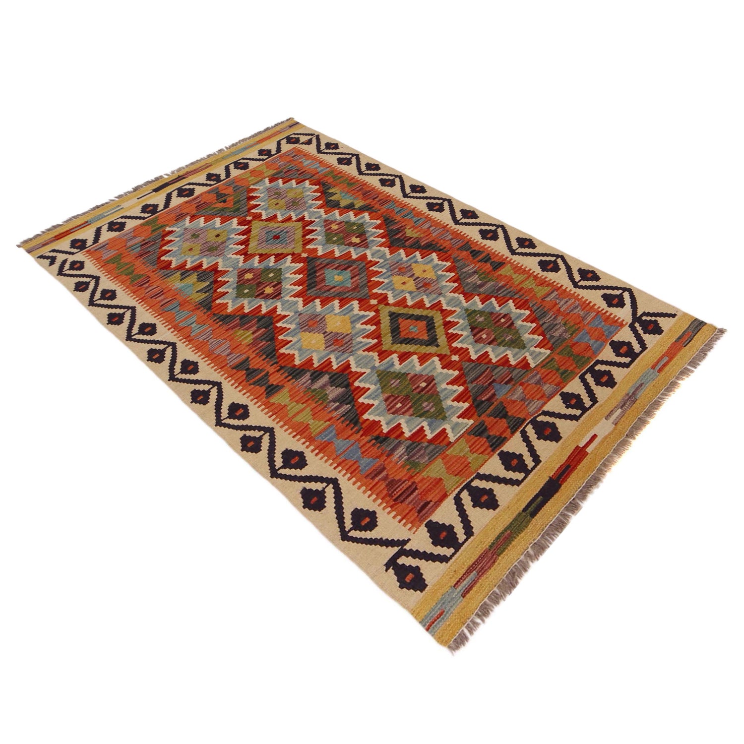 Hand Knotted Afghan Style Kilim 3' 3" x 5' 1" ft / 99 x 156 cm - No. P35746