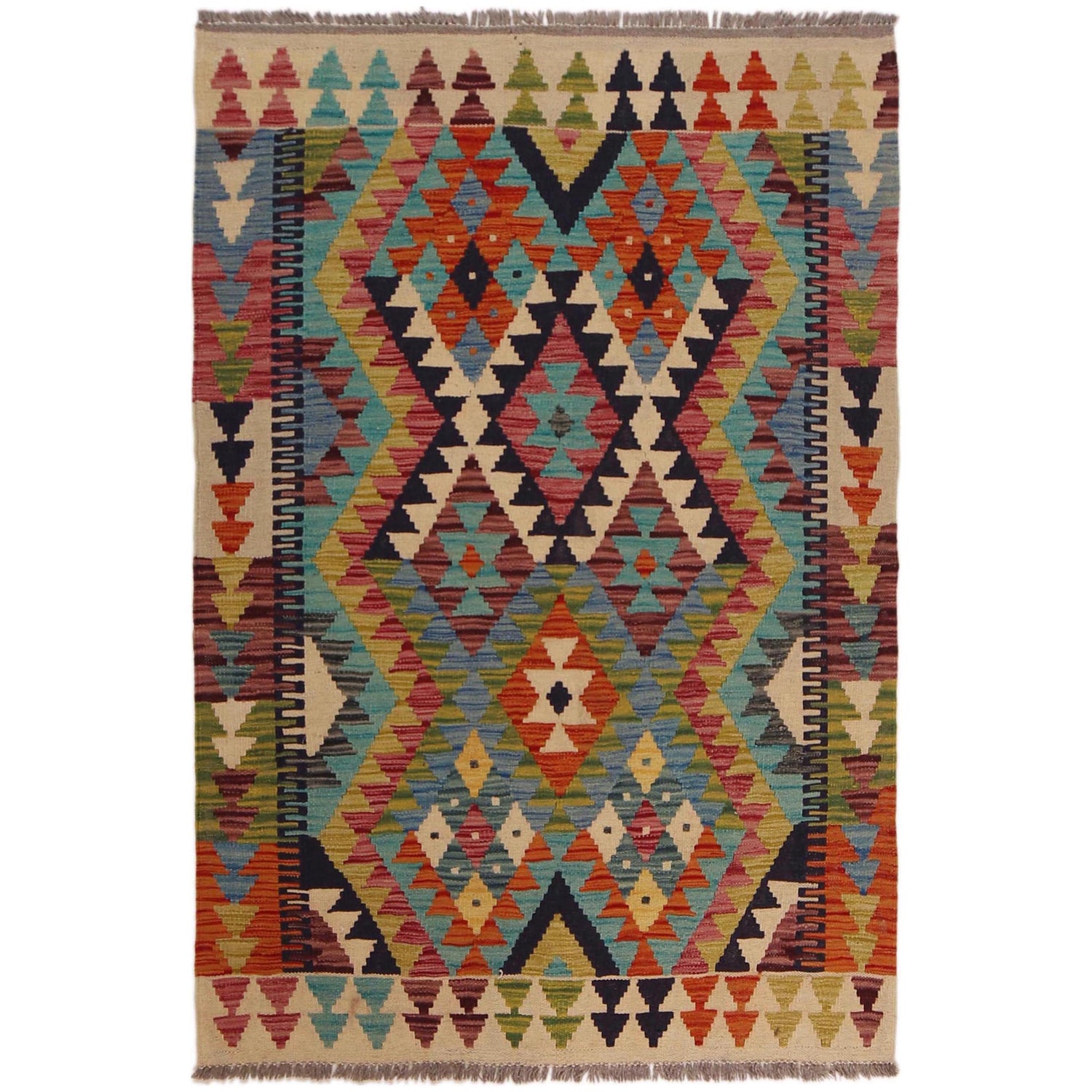 Hand Woven Wool Kelim 3' 3" x 4' 9" ft / 100 x 146 cm - No. P35747