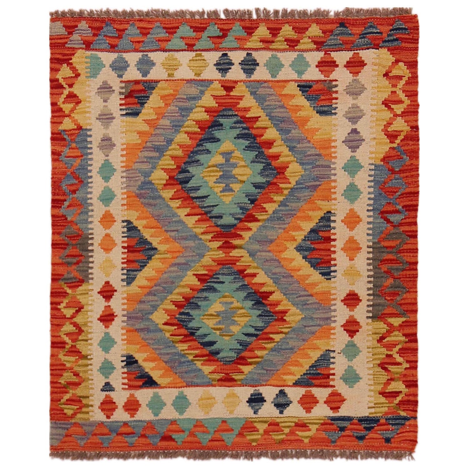 Hand Knotted Afghan Style Kilim 2' 10" x 3' 4" ft / 87 x 101 cm - No. P35751