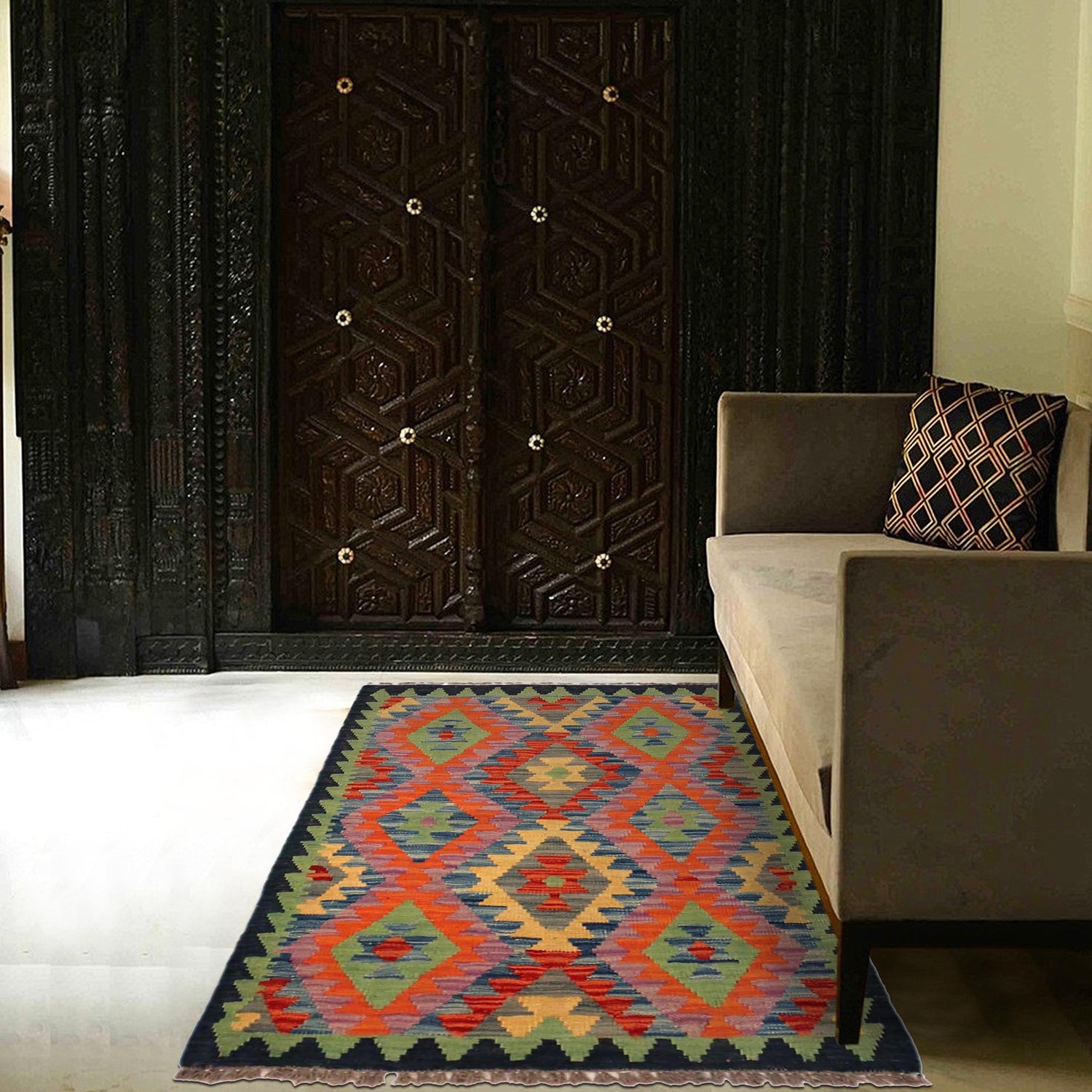 Handmade Turkish Design Wool Kilim 2' 5" x 3' 10" ft / 73 x 117 cm - No. P35753