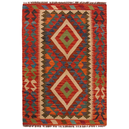 Multi Color ful Flat-Weave Wool Kilim 2' 9" x 4' 2" ft / 84 x 127 cm - No. P35758