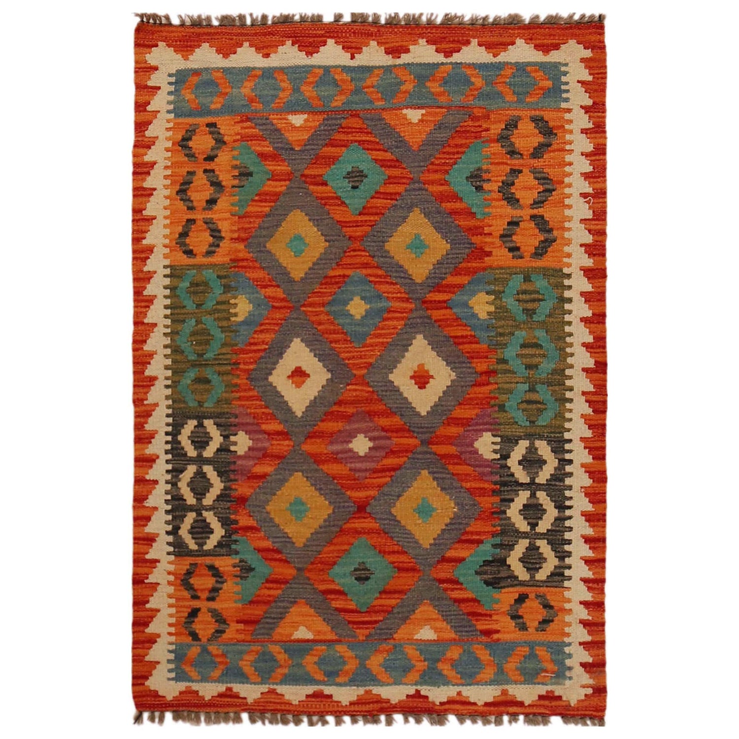 Hand Woven Wool Kelim 2' 8" x 3' 11" ft / 82 x 120 cm - No. P35762