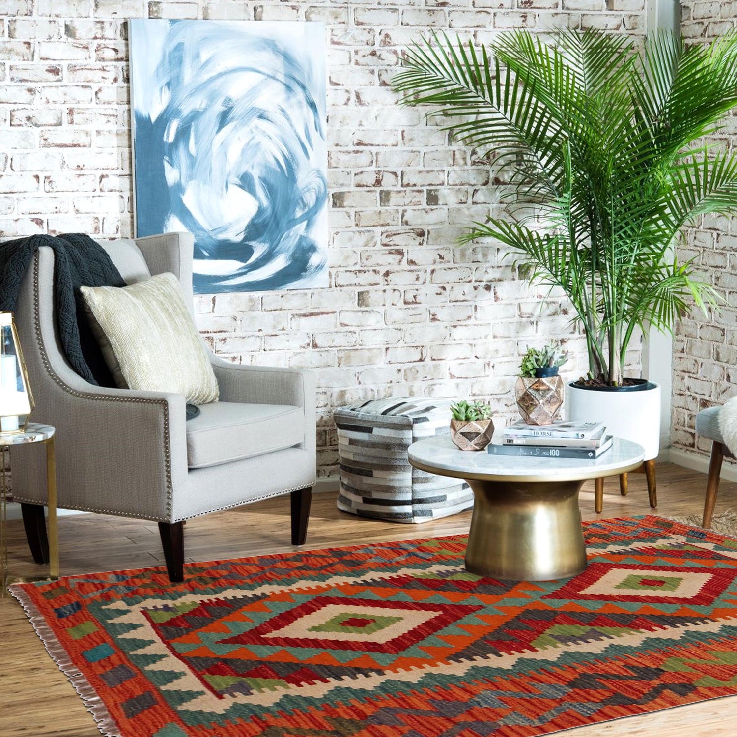 Hand Made Afghan Kilim 2' 9" x 4' 2" ft / 83 x 127 cm - No. P35767