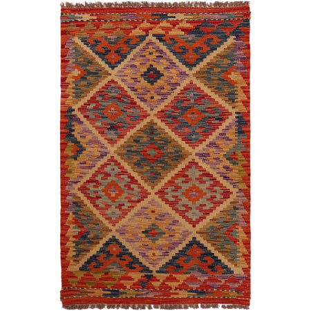 Multi Color ful Flat-Weave Wool Kilim 2' 7" x 4' 2" ft / 80 x 126 cm - No. P35768