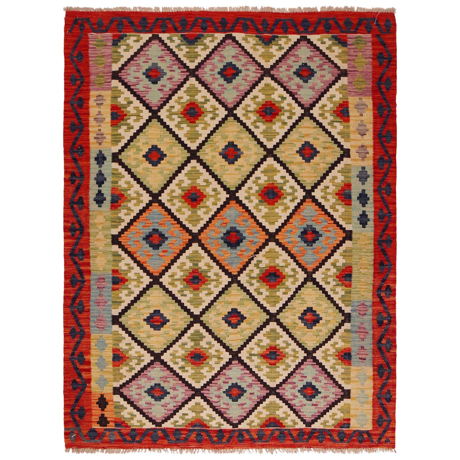 Hand Made Afghan Kilim 5' 1" x 6' 9" ft / 154 x 206 cm - No. P35839